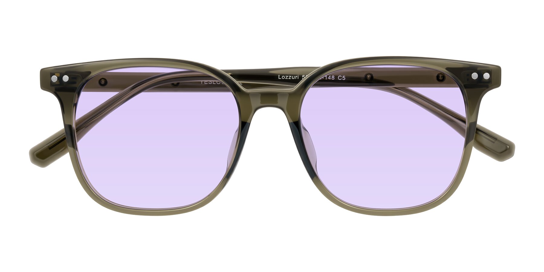 Folded Front of Lozzuri in Translucent Green with Light Purple Tinted Lenses