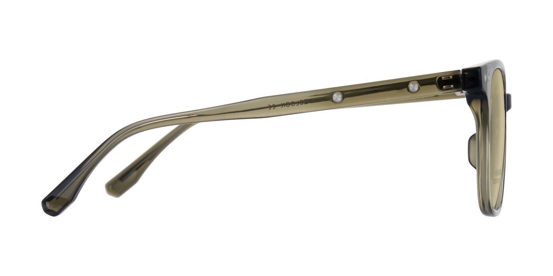 Side of Lozzuri in Translucent Green with Light Champagne Tinted Lenses