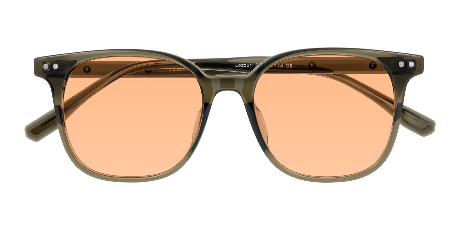 Folded Front of Lozzuri in Translucent Green with Light Orange Tinted Lenses