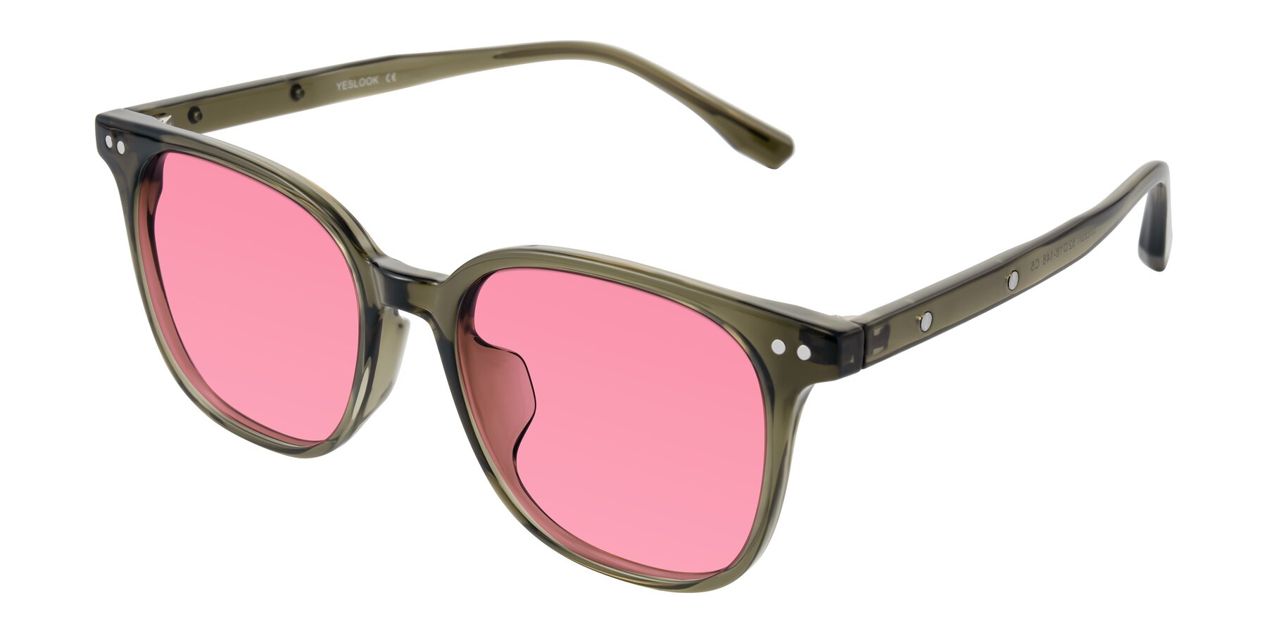 Angle of Lozzuri in Translucent Green with Pink Tinted Lenses