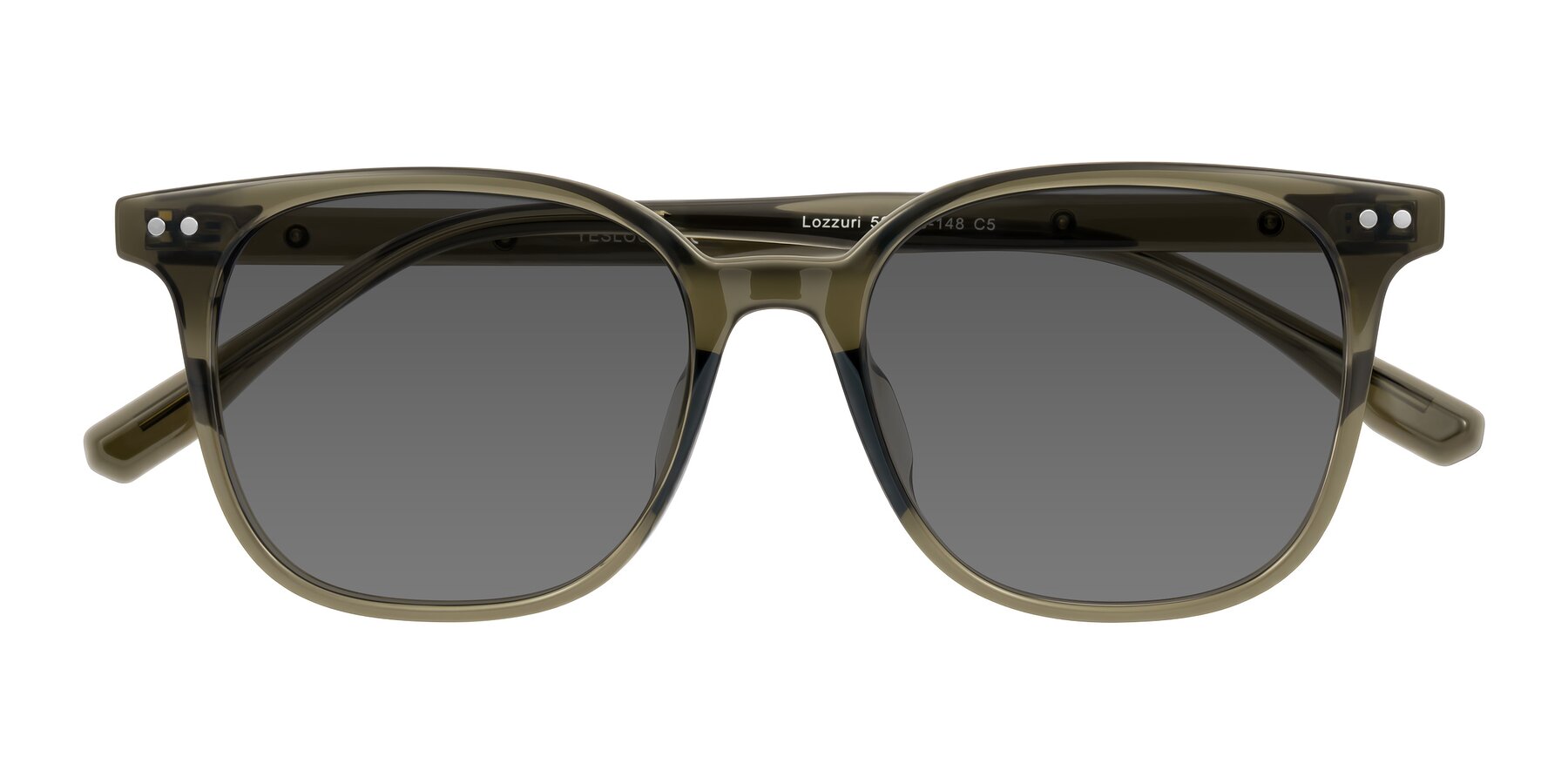 Folded Front of Lozzuri in Translucent Green with Medium Gray Tinted Lenses