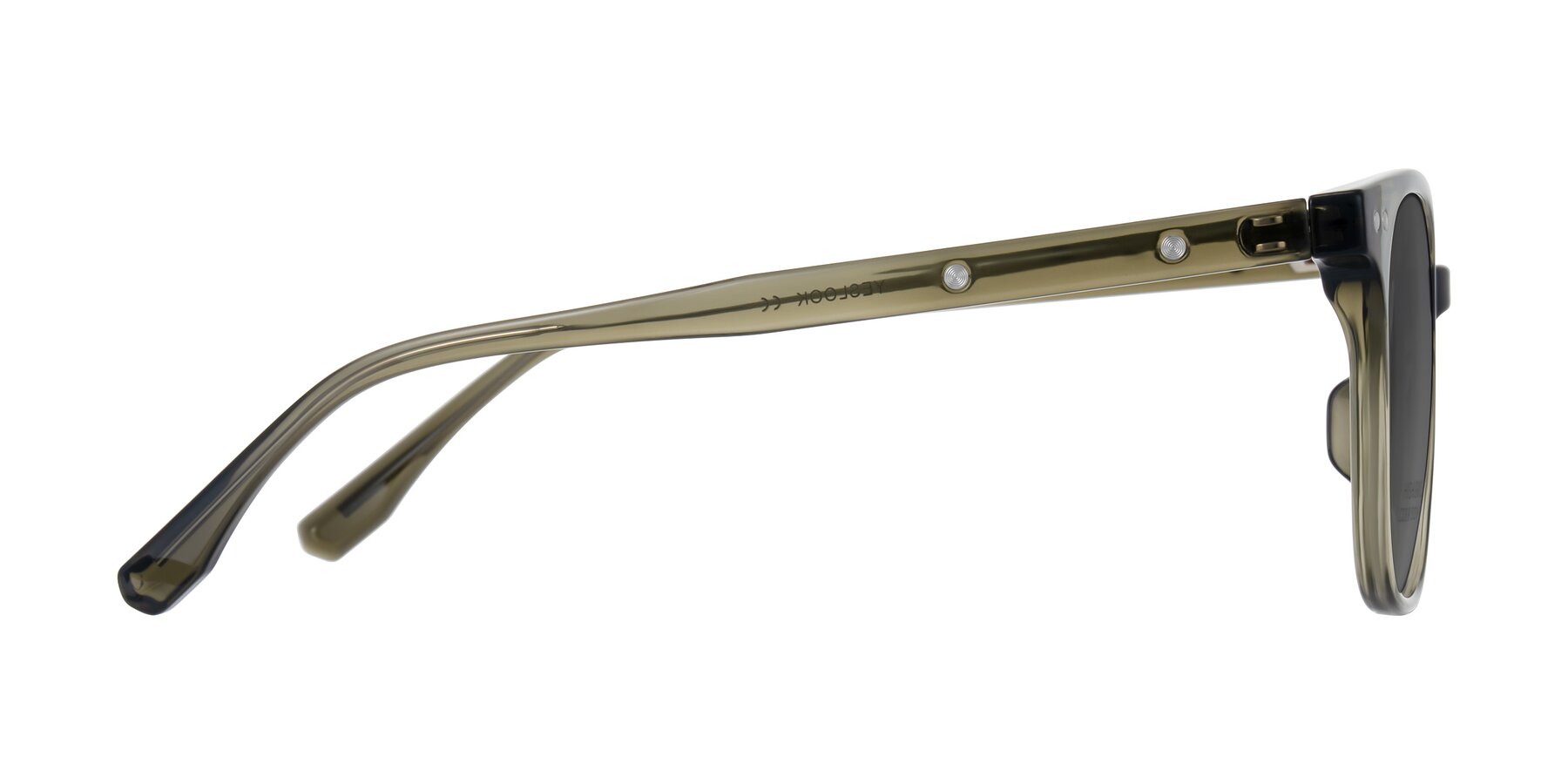 Side of Lozzuri in Translucent Green with Medium Gray Tinted Lenses
