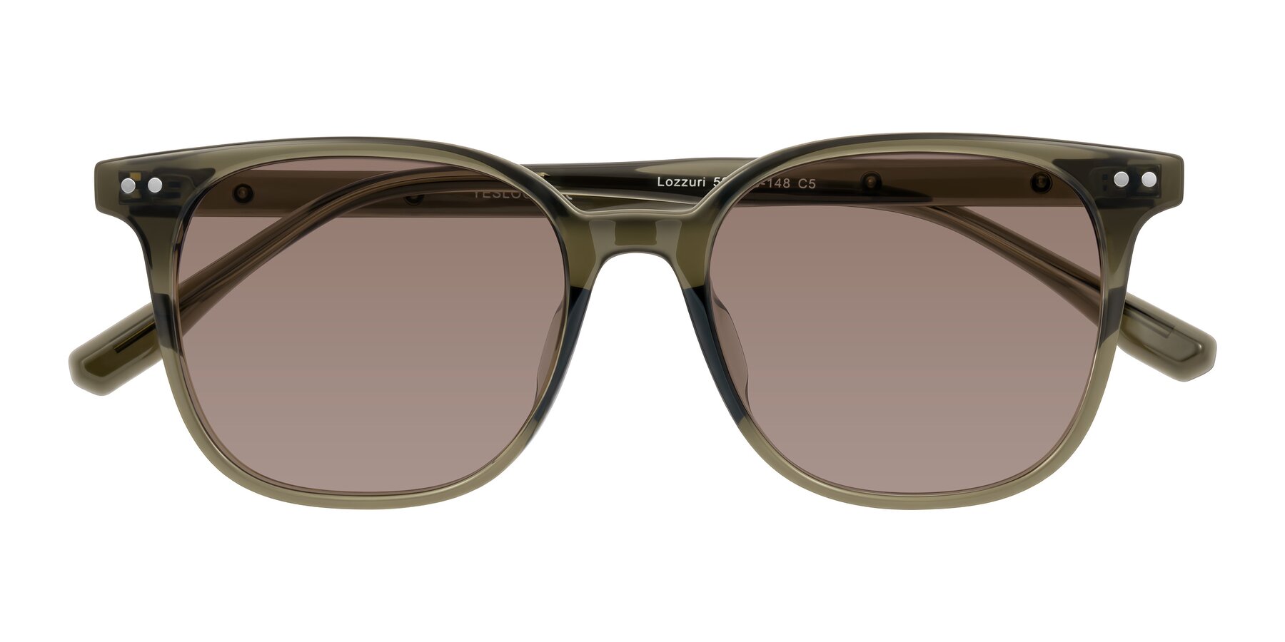 Folded Front of Lozzuri in Translucent Green with Medium Brown Tinted Lenses