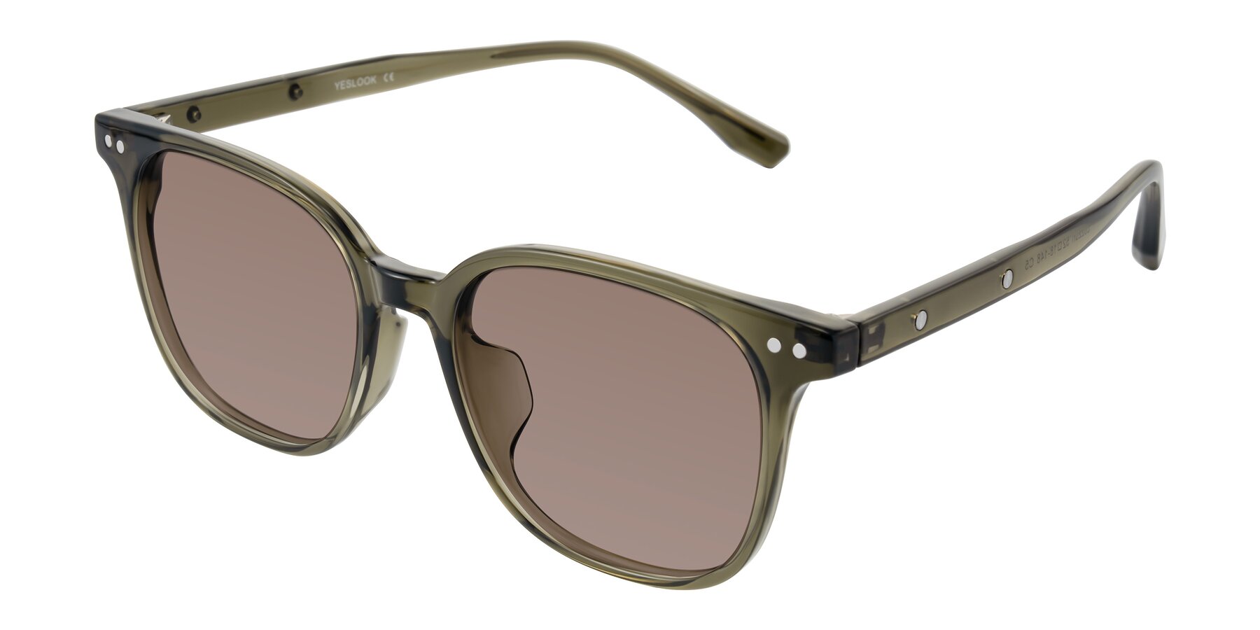 Angle of Lozzuri in Translucent Green with Medium Brown Tinted Lenses