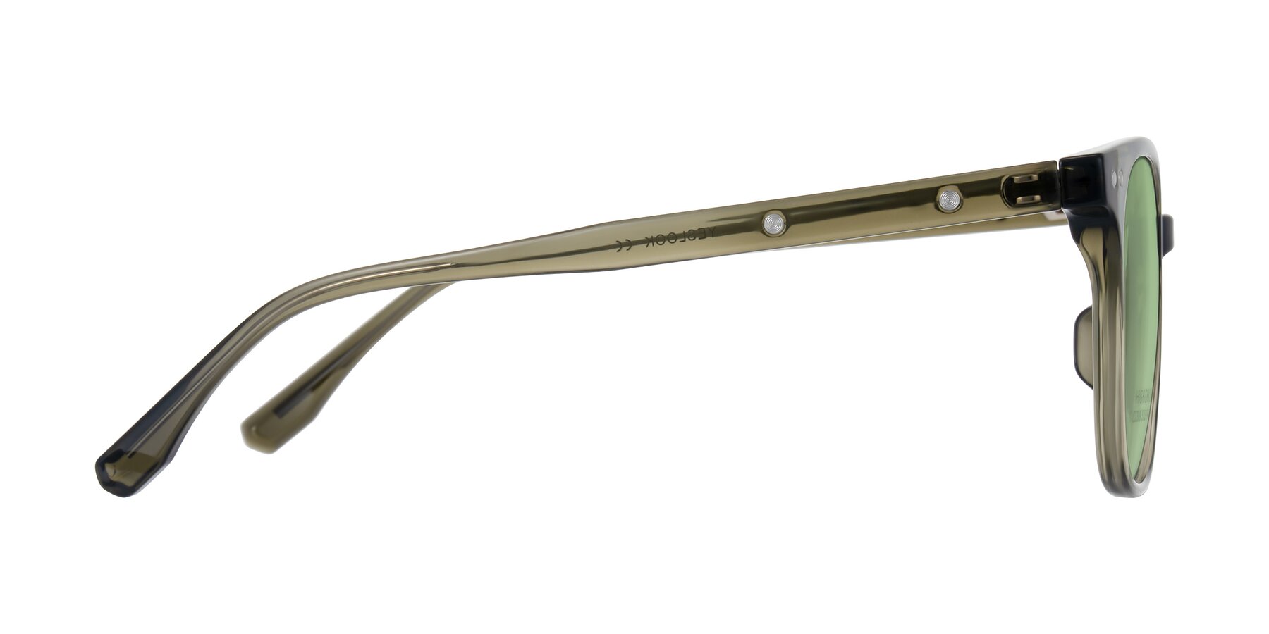 Side of Lozzuri in Translucent Green with Medium Green Tinted Lenses