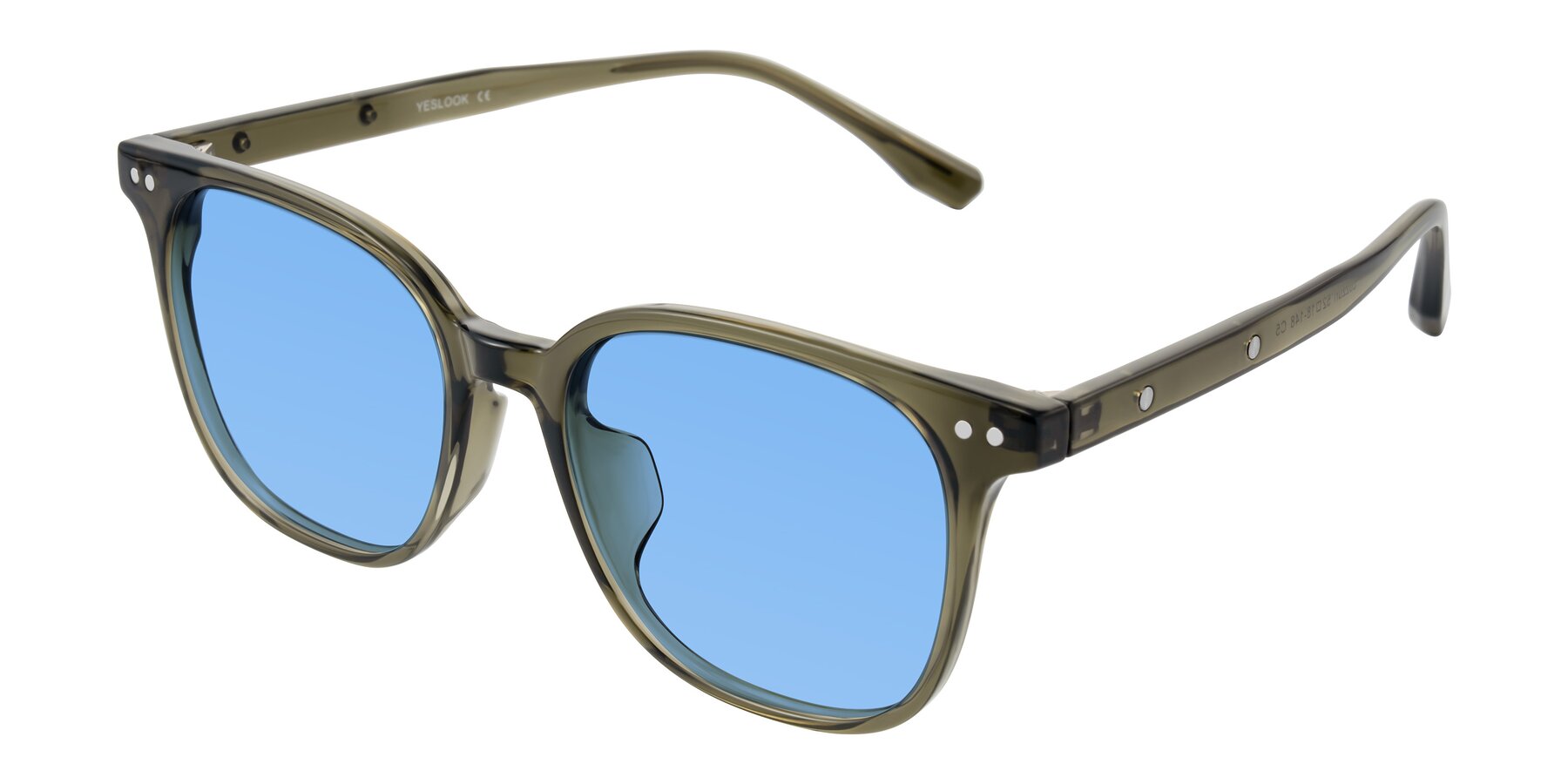 Angle of Lozzuri in Translucent Green with Medium Blue Tinted Lenses