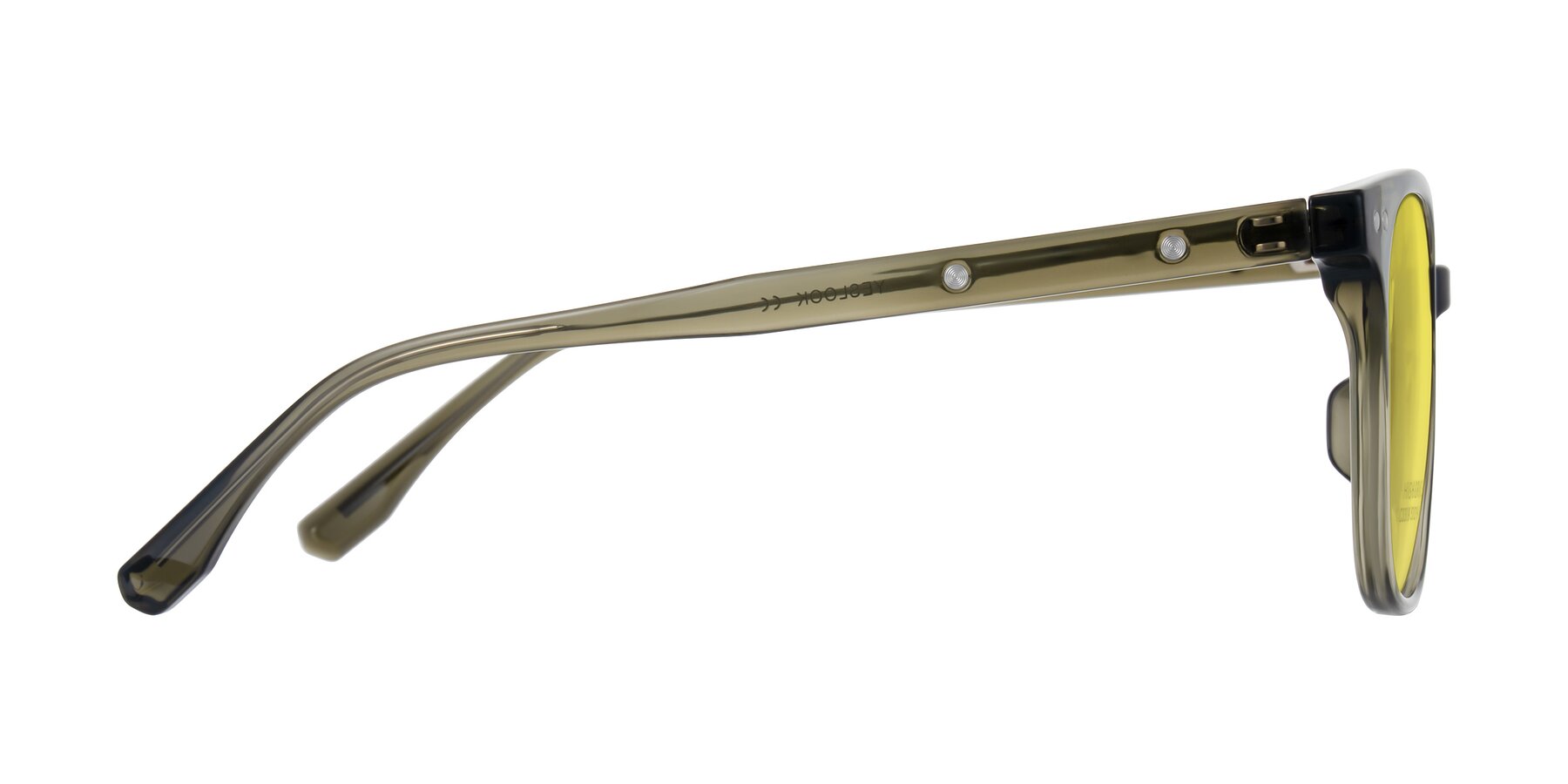 Side of Lozzuri in Translucent Green with Medium Yellow Tinted Lenses