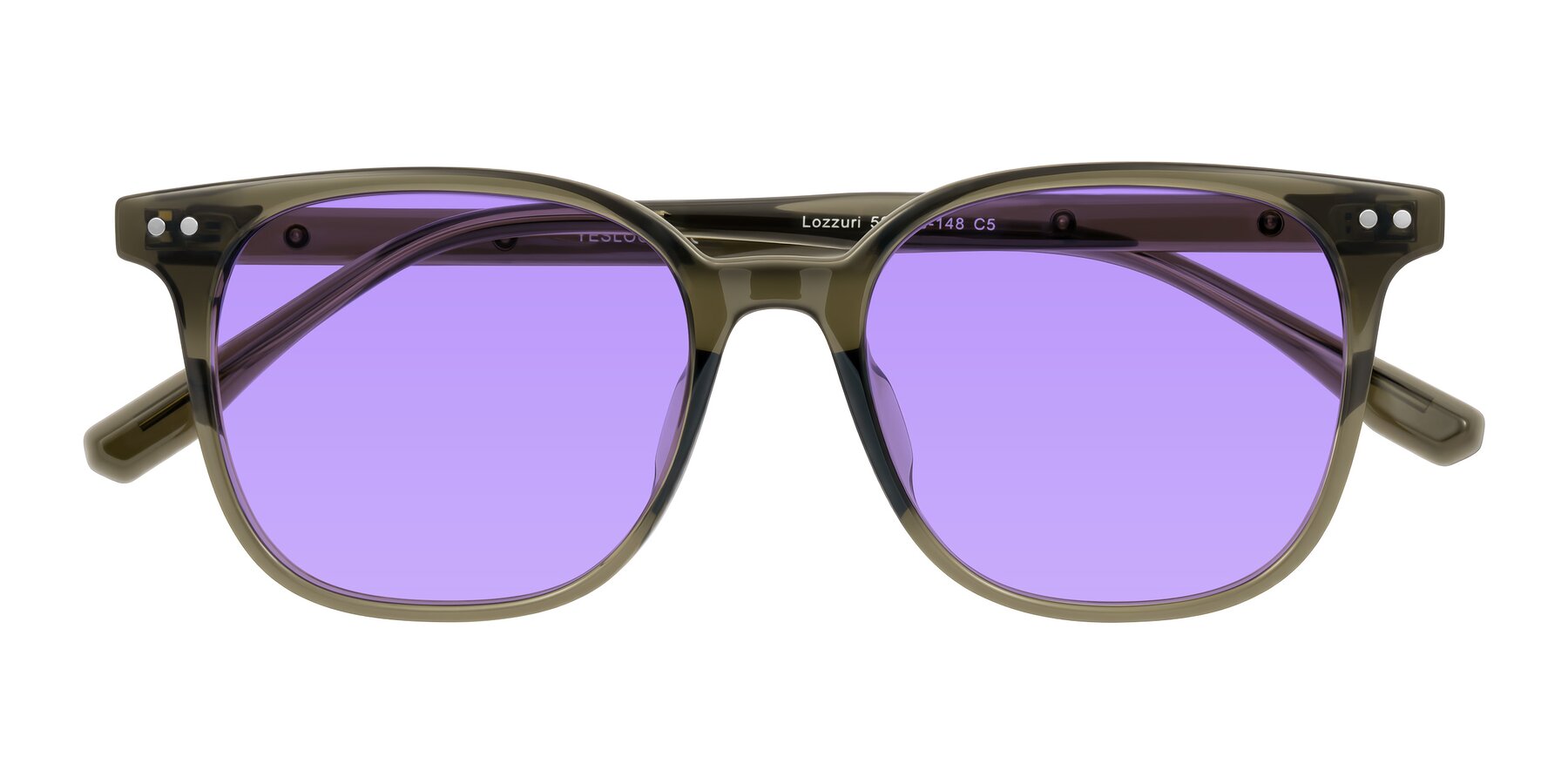 Folded Front of Lozzuri in Translucent Green with Medium Purple Tinted Lenses