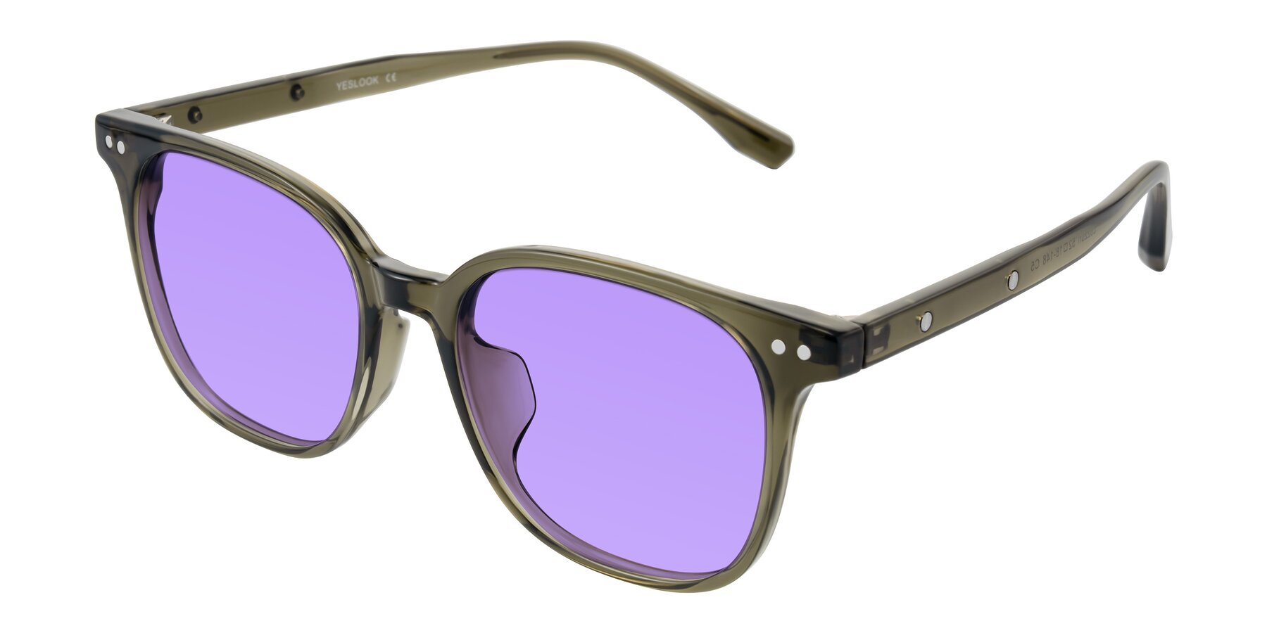 Angle of Lozzuri in Translucent Green with Medium Purple Tinted Lenses