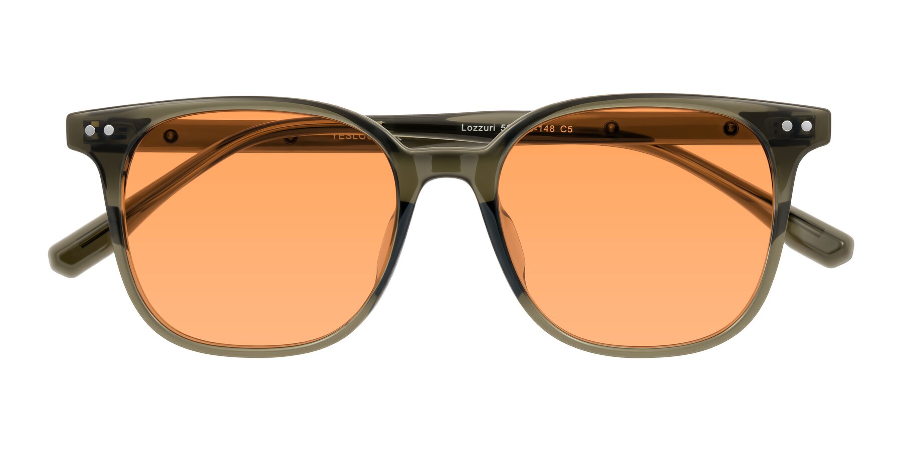 Folded Front of Lozzuri in Translucent Green with Medium Orange Tinted Lenses