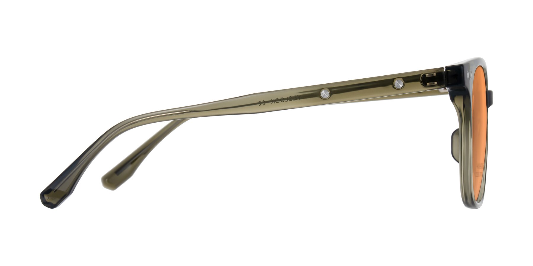 Side of Lozzuri in Translucent Green with Medium Orange Tinted Lenses