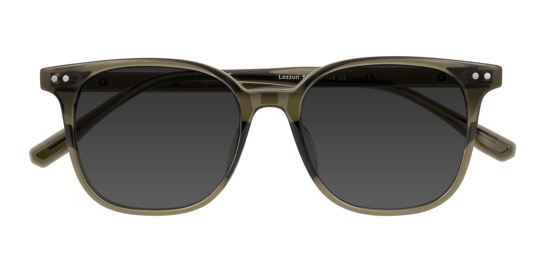 Folded Front of Lozzuri in Translucent Green with Gray Tinted Lenses