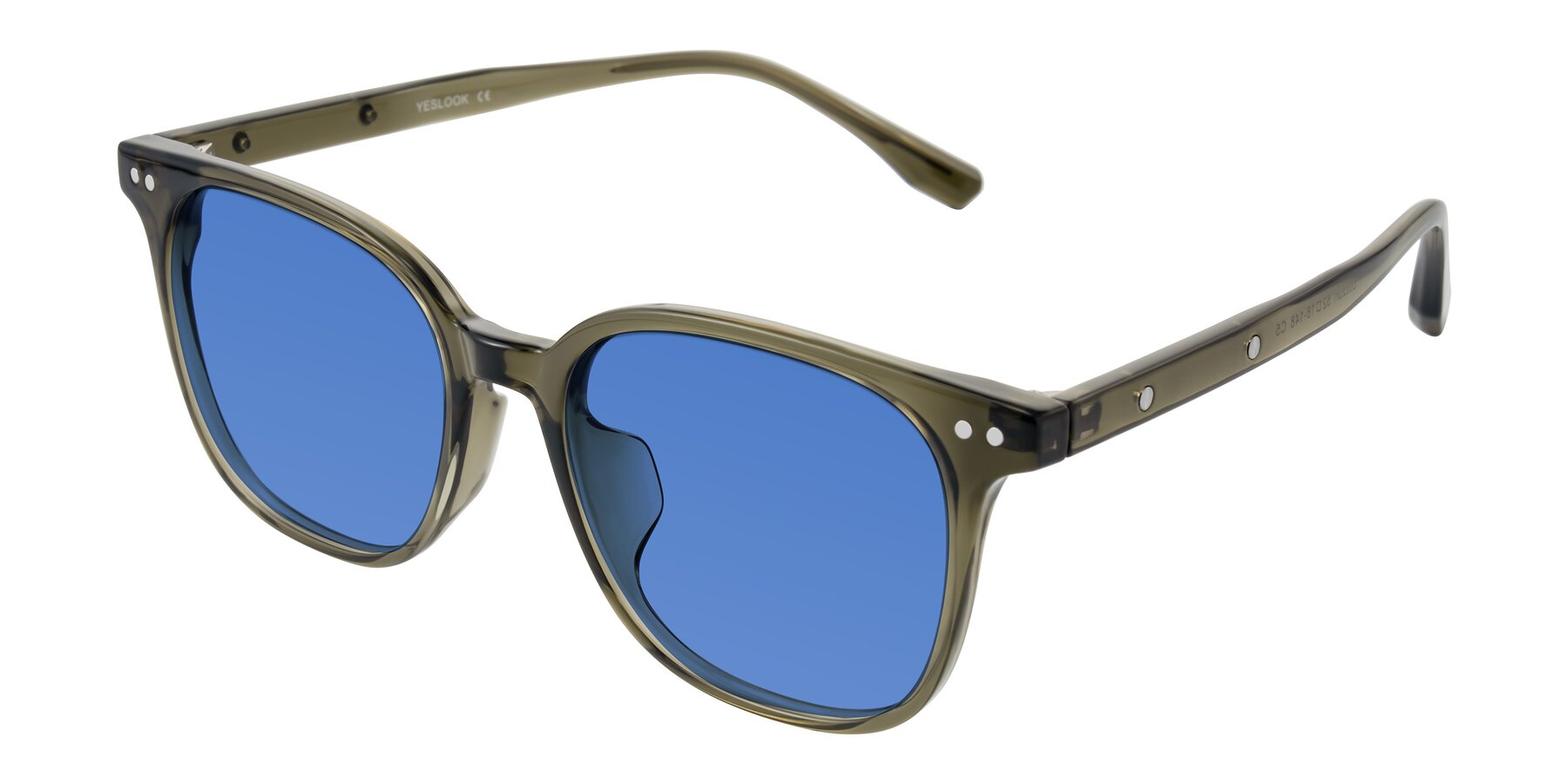 Angle of Lozzuri in Translucent Green with Blue Tinted Lenses