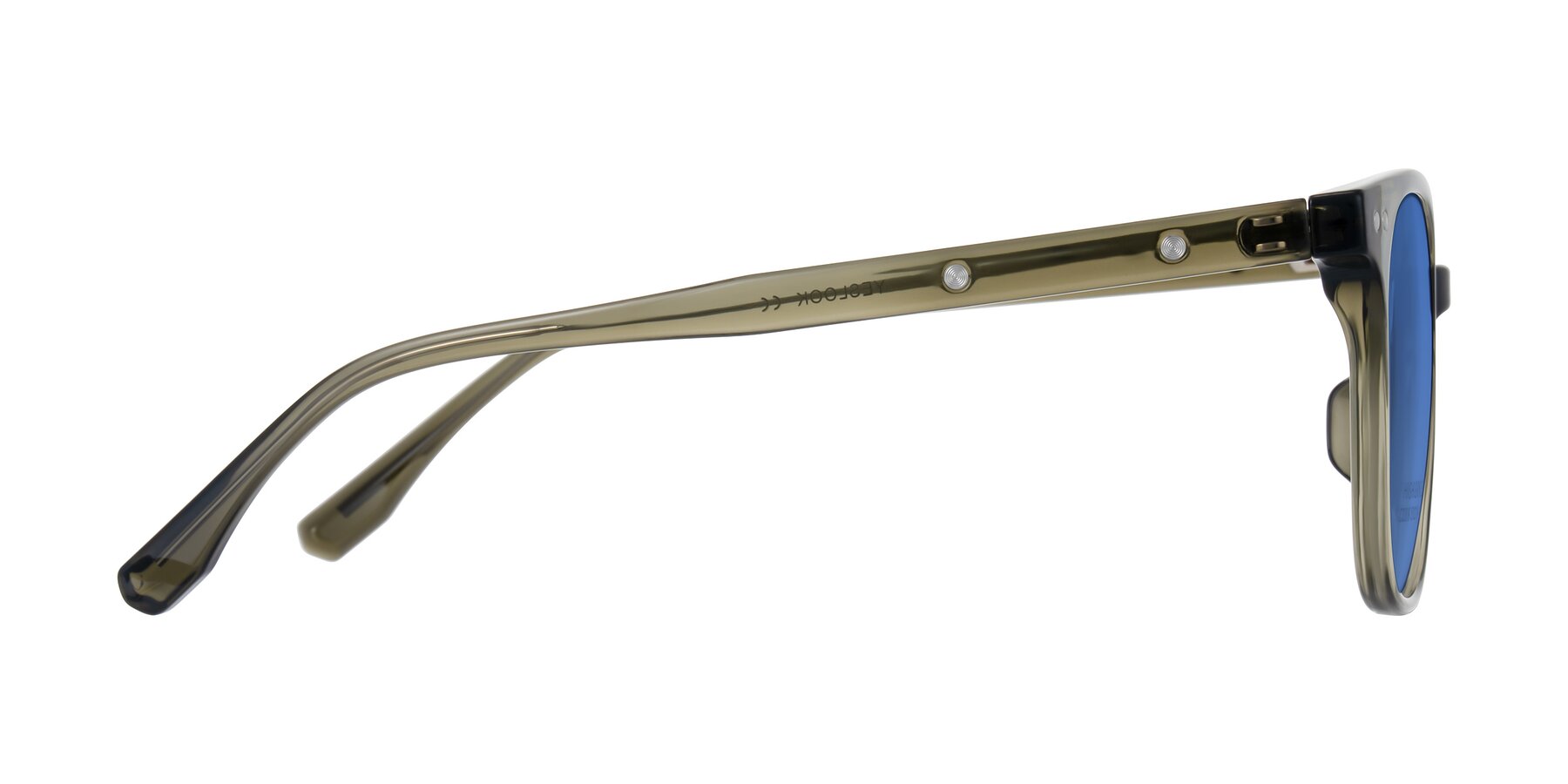 Side of Lozzuri in Translucent Green with Blue Tinted Lenses