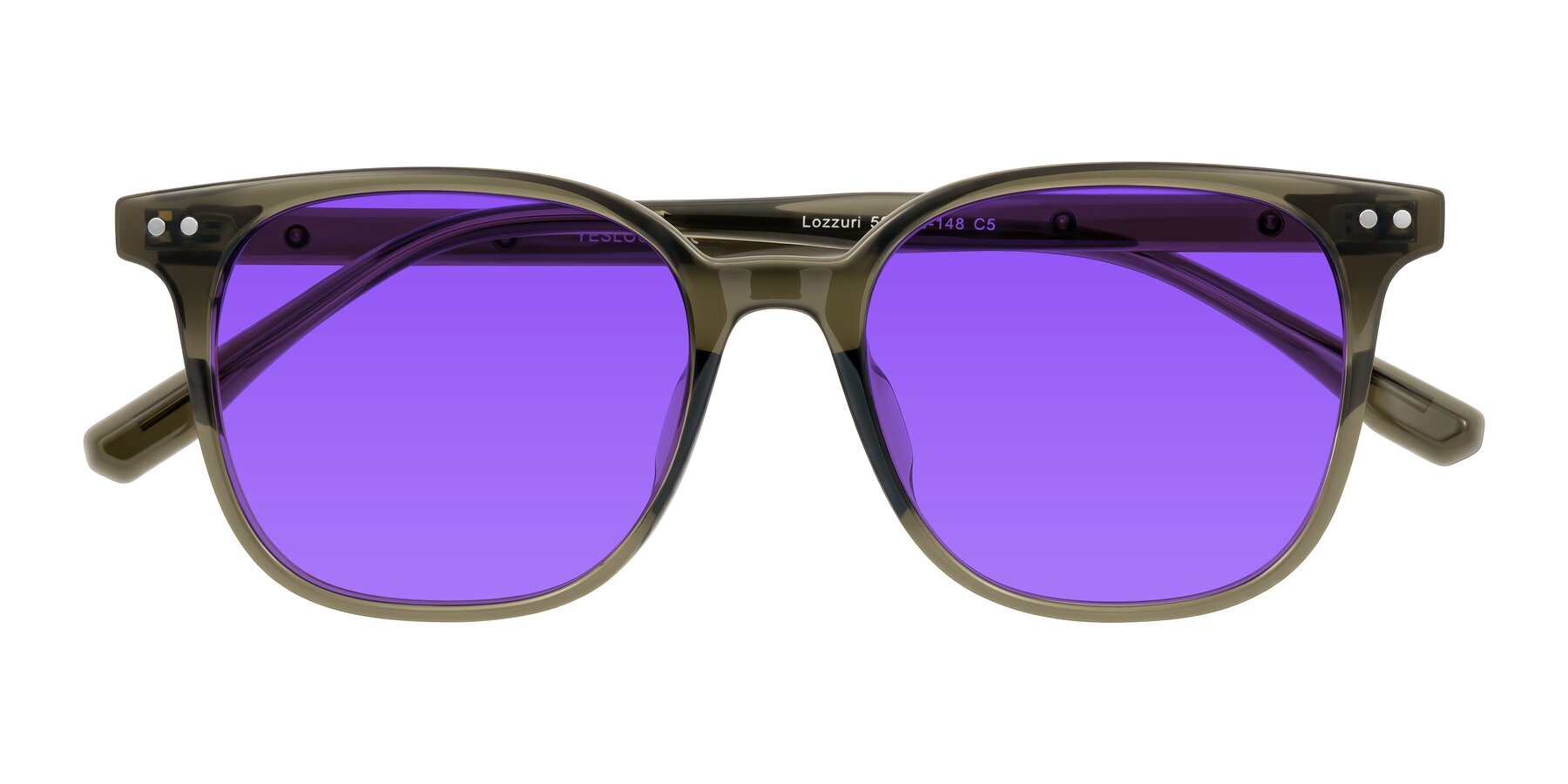 Folded Front of Lozzuri in Translucent Green with Purple Tinted Lenses