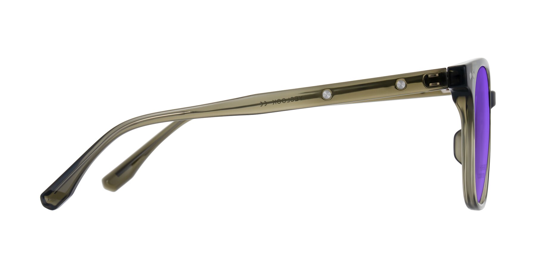 Side of Lozzuri in Translucent Green with Purple Tinted Lenses