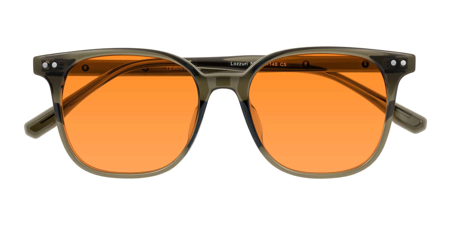 Folded Front of Lozzuri in Translucent Green with Orange Tinted Lenses