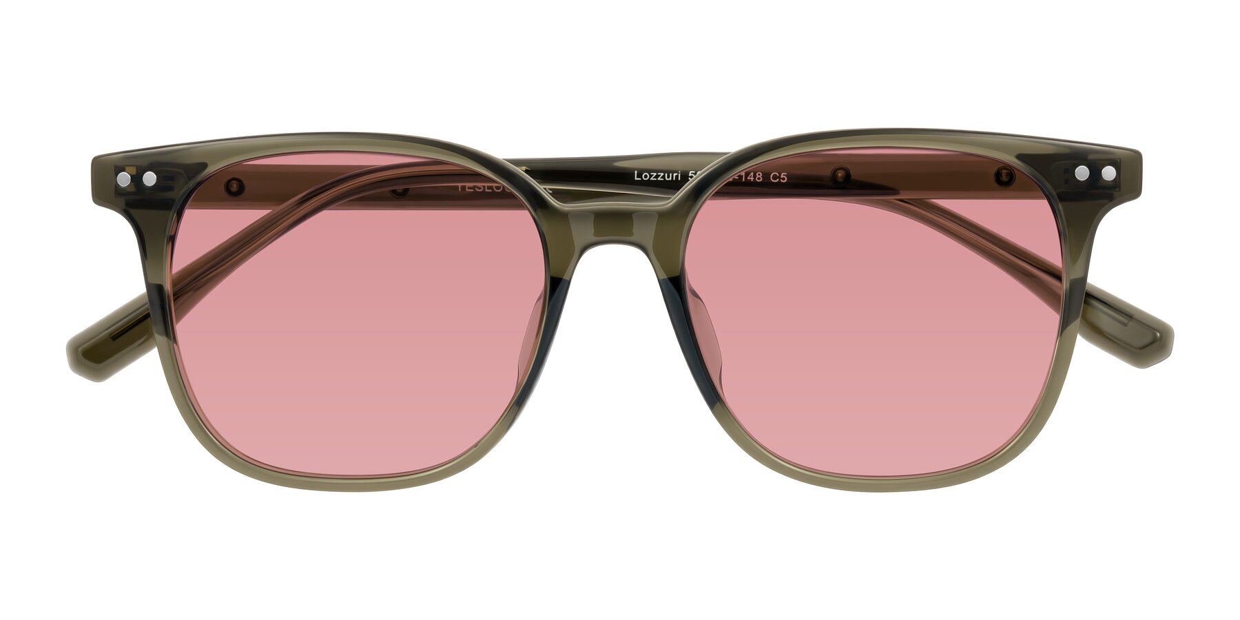 Folded Front of Lozzuri in Translucent Green with Medium Garnet Tinted Lenses