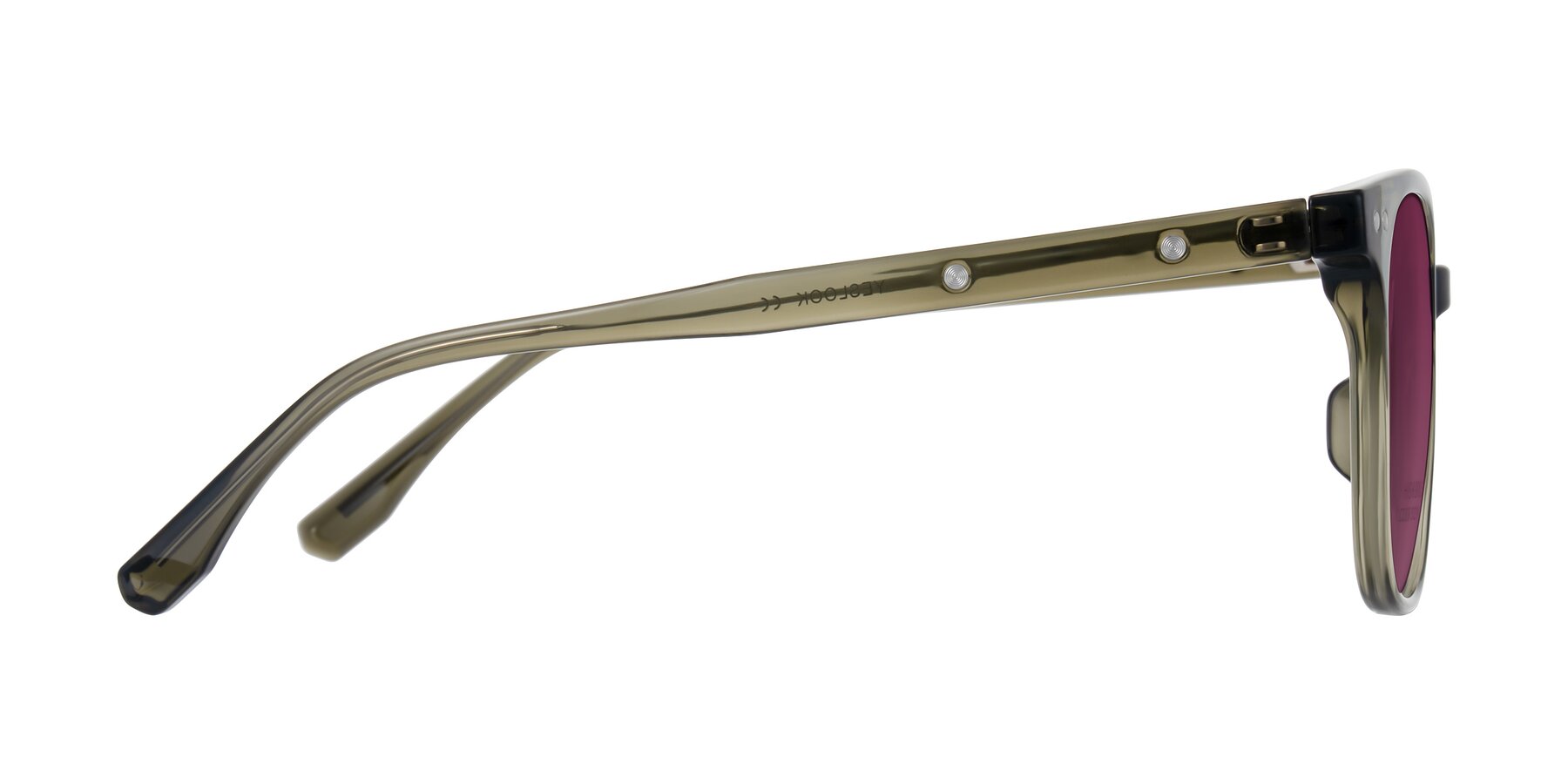Side of Lozzuri in Translucent Green with Wine Tinted Lenses