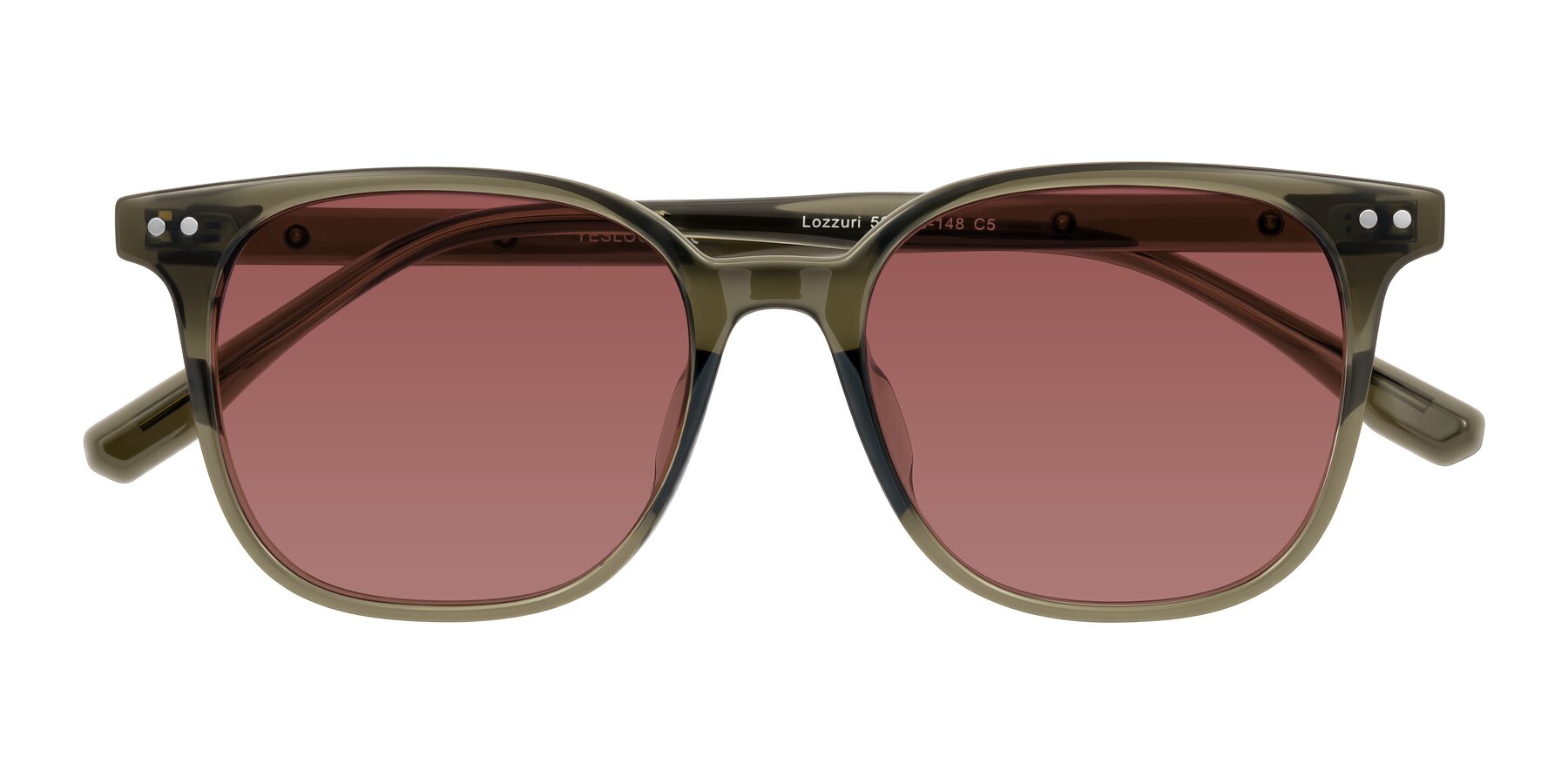 Folded Front of Lozzuri in Translucent Green with Garnet Tinted Lenses