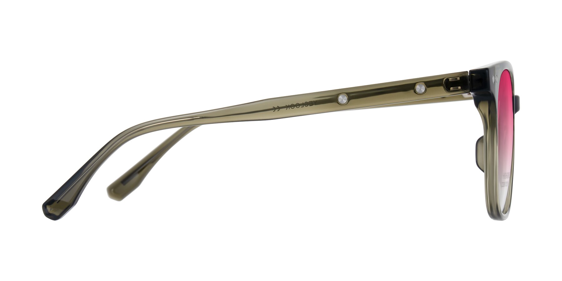 Side of Lozzuri in Translucent Green with Pink Gradient Lenses