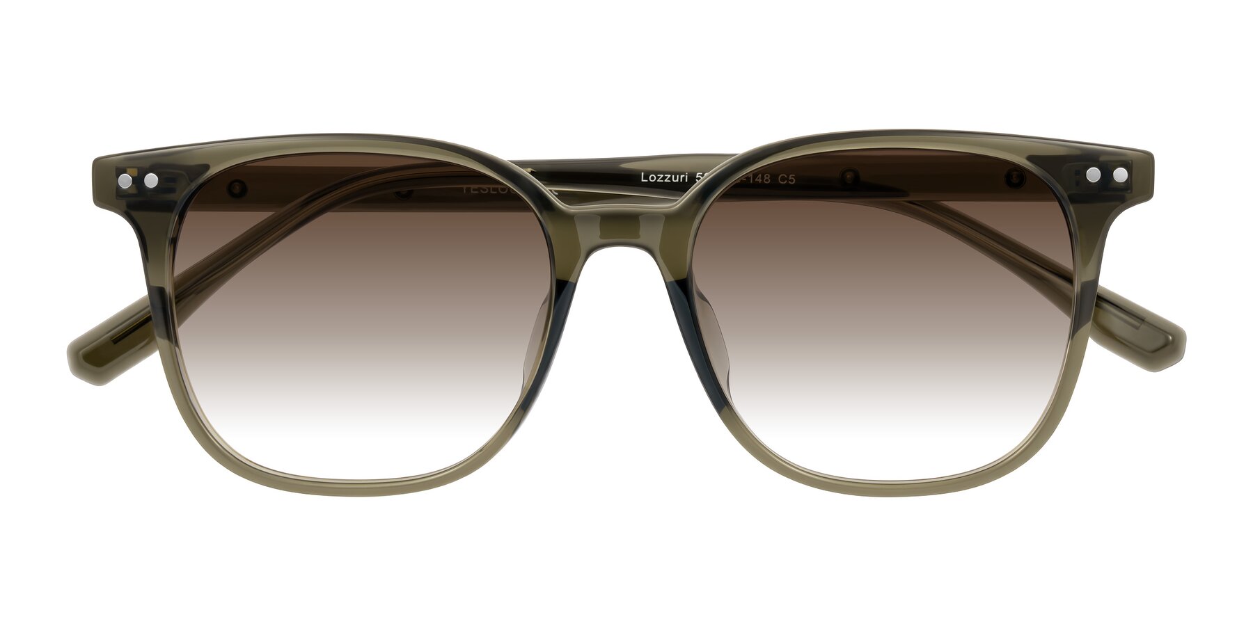 Folded Front of Lozzuri in Translucent Green with Brown Gradient Lenses