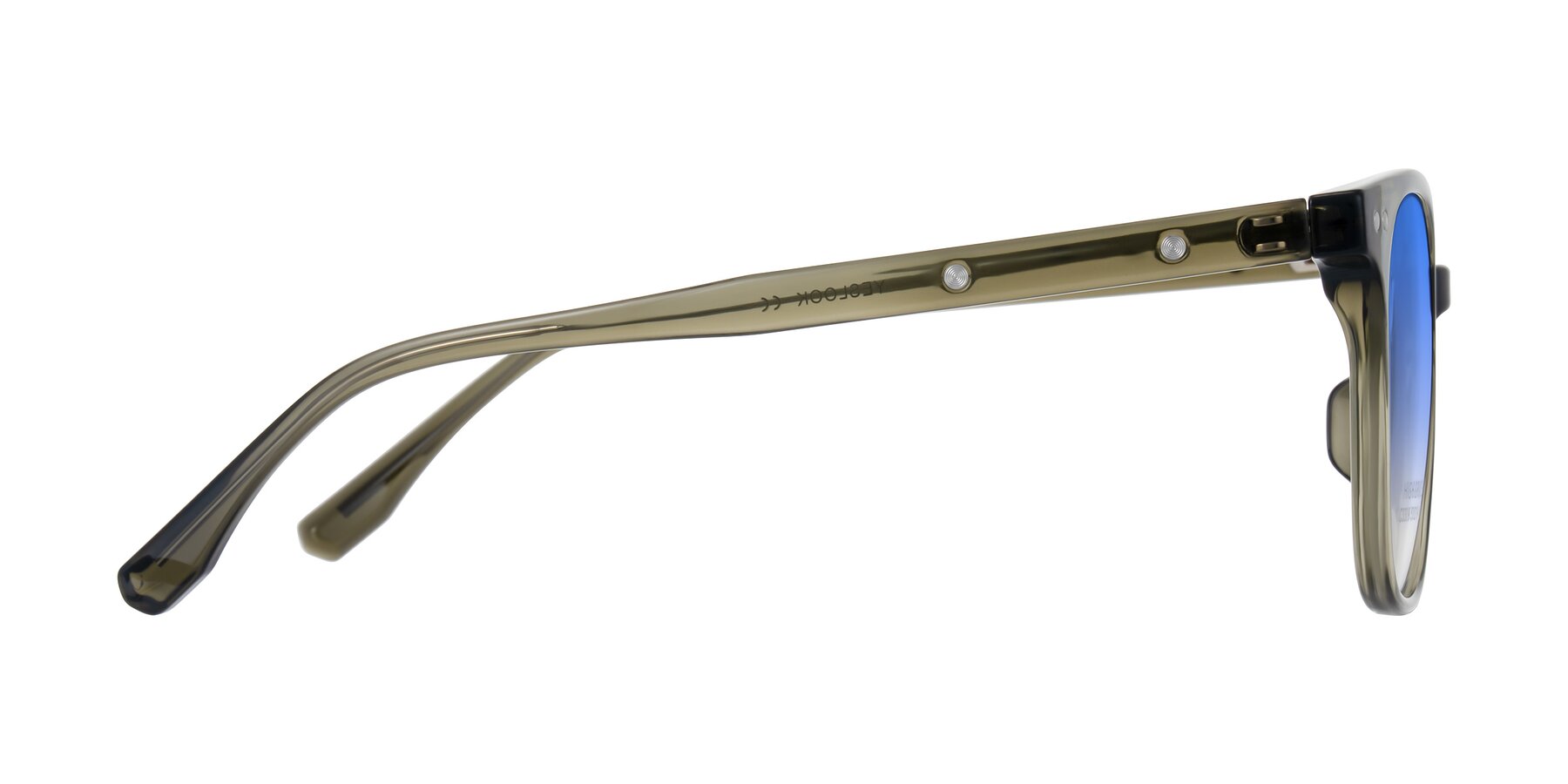 Side of Lozzuri in Translucent Green with Blue Gradient Lenses