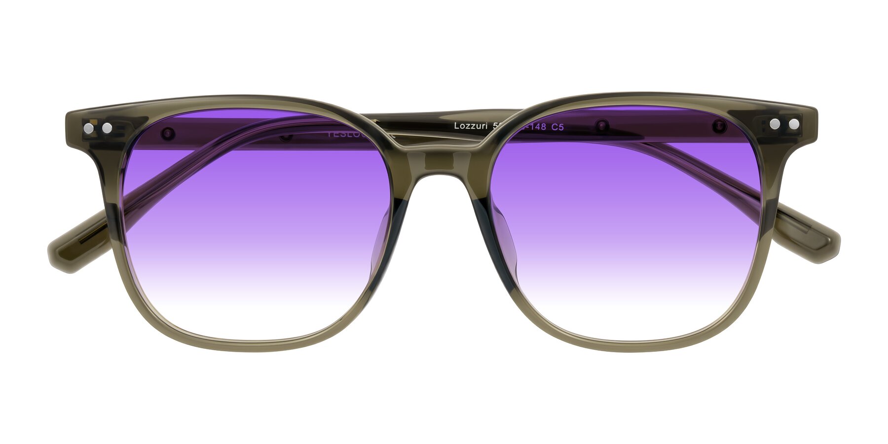 Folded Front of Lozzuri in Translucent Green with Purple Gradient Lenses