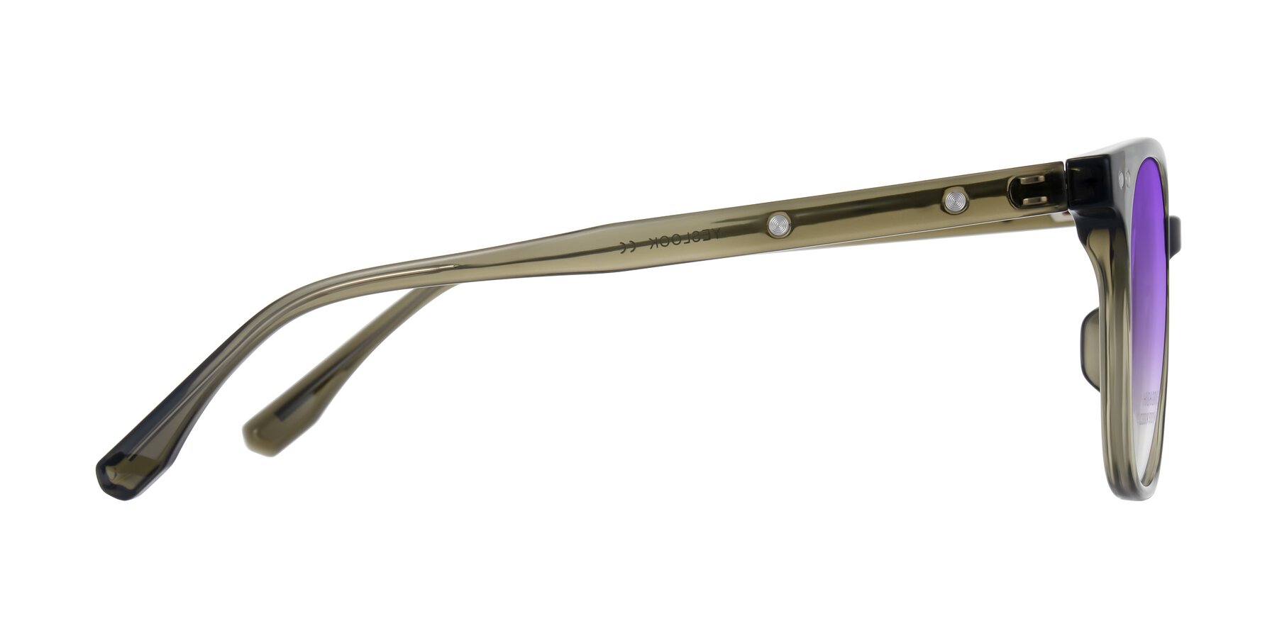 Side of Lozzuri in Translucent Green with Purple Gradient Lenses