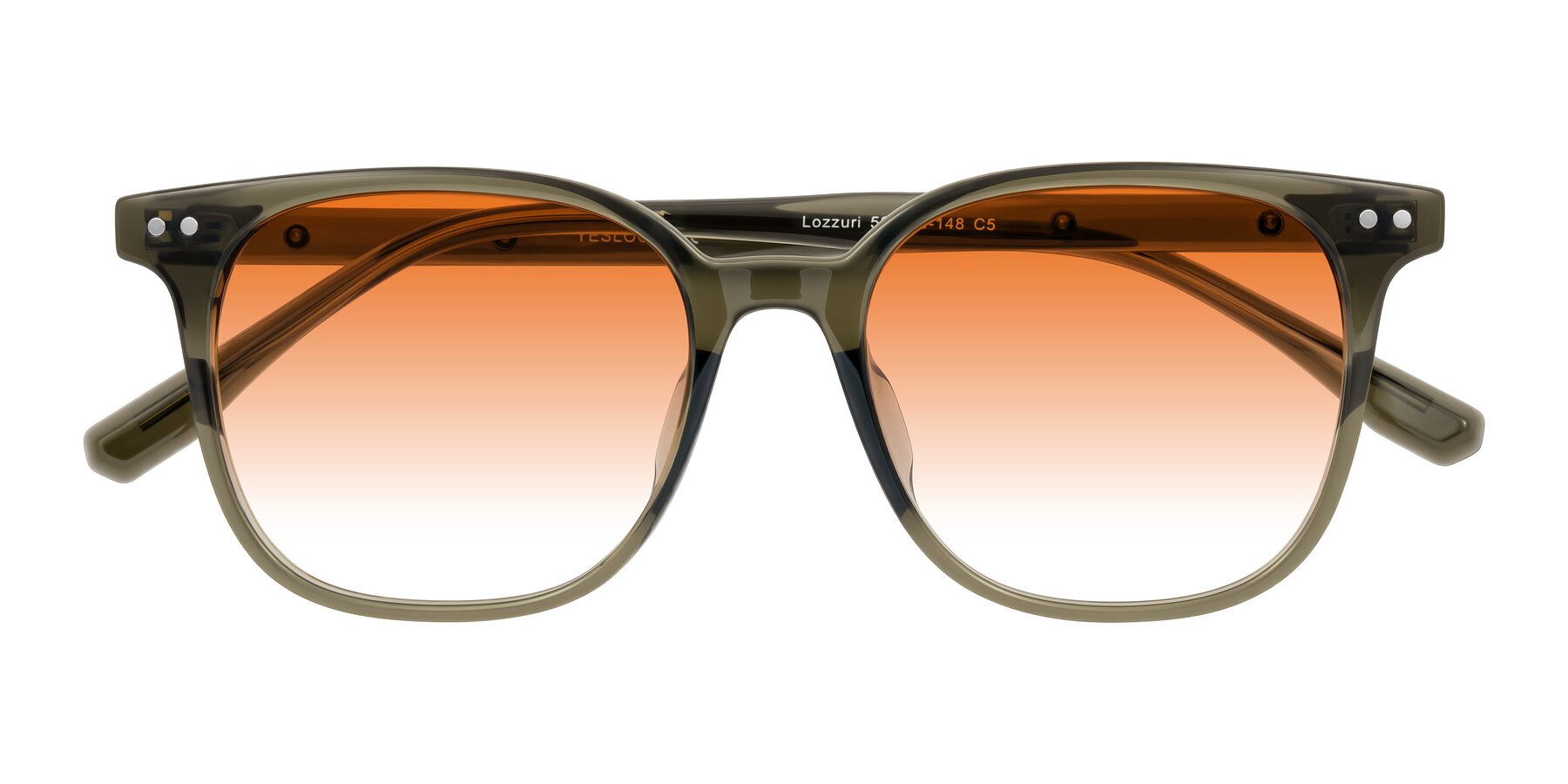 Folded Front of Lozzuri in Translucent Green with Orange Gradient Lenses