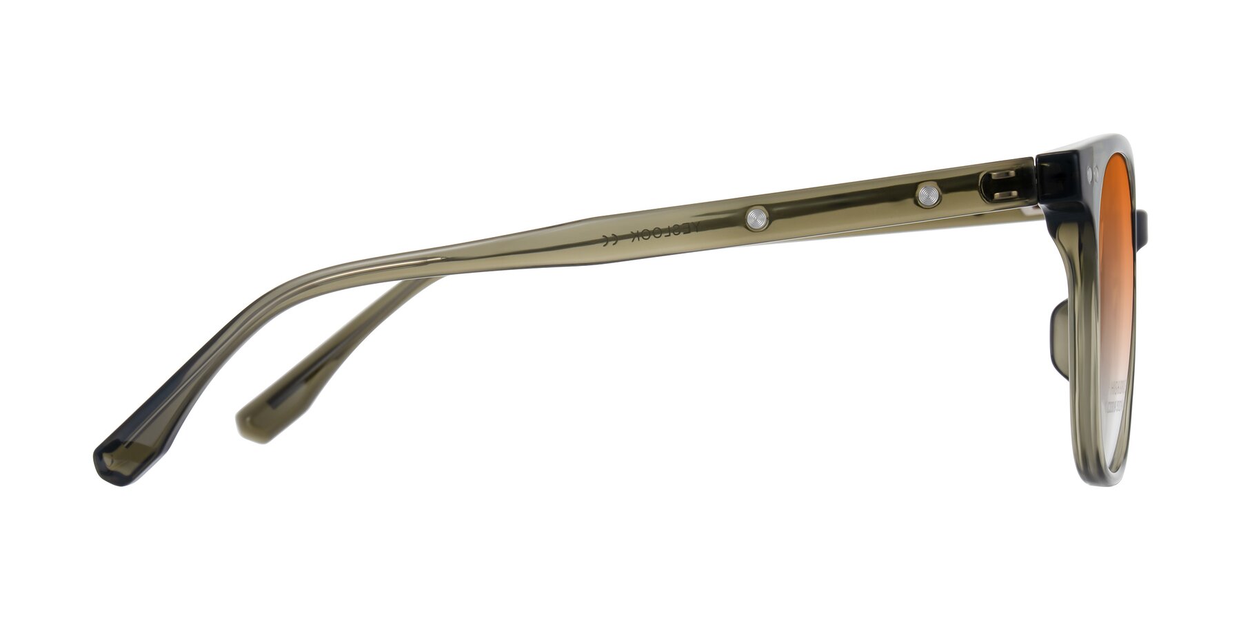 Side of Lozzuri in Translucent Green with Orange Gradient Lenses
