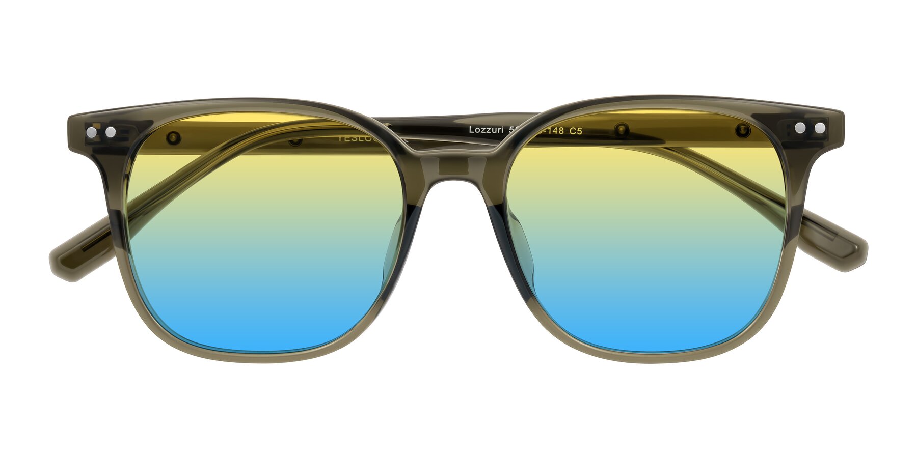Folded Front of Lozzuri in Translucent Green with Yellow / Blue Gradient Lenses