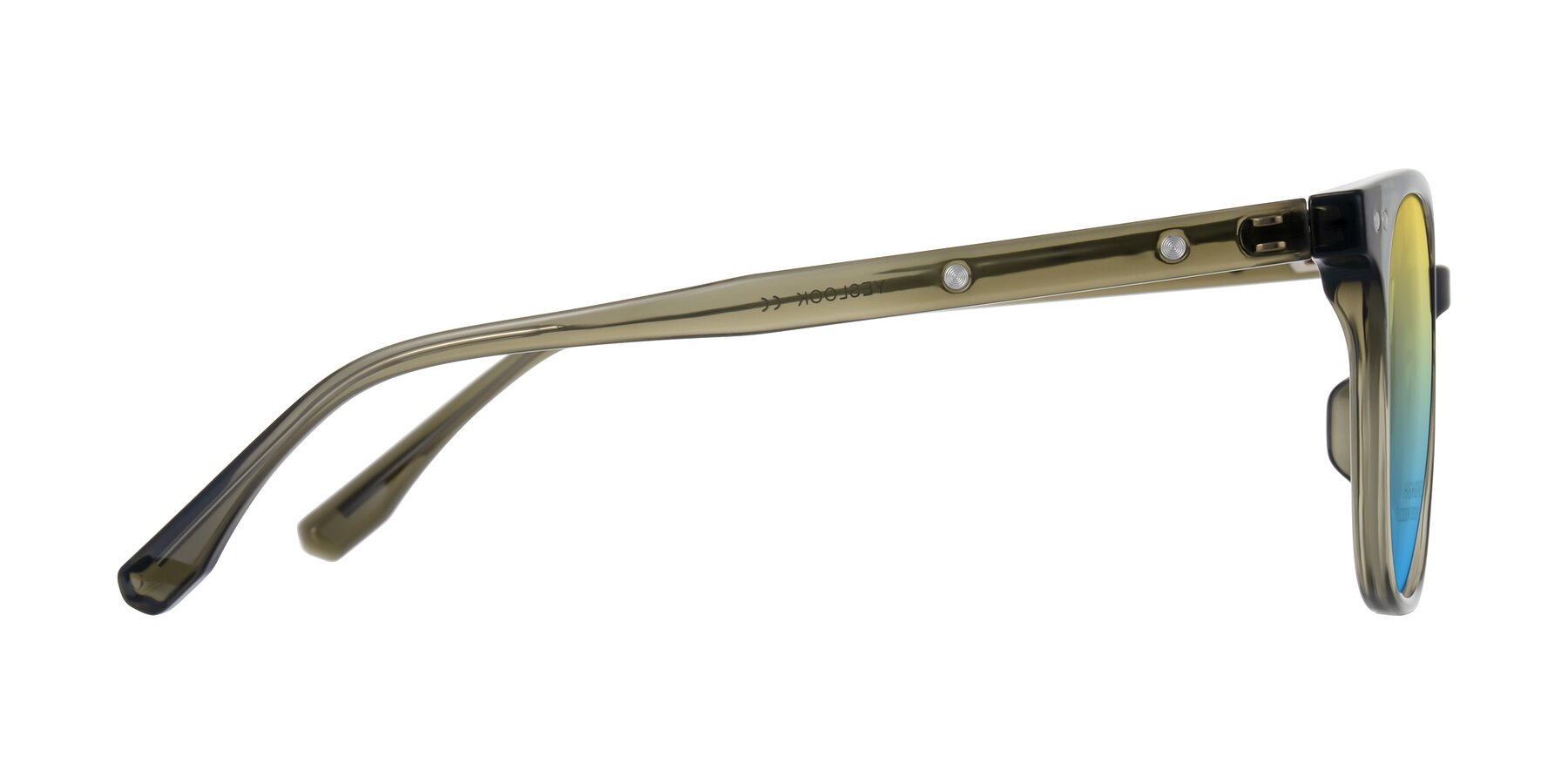 Side of Lozzuri in Translucent Green with Yellow / Blue Gradient Lenses