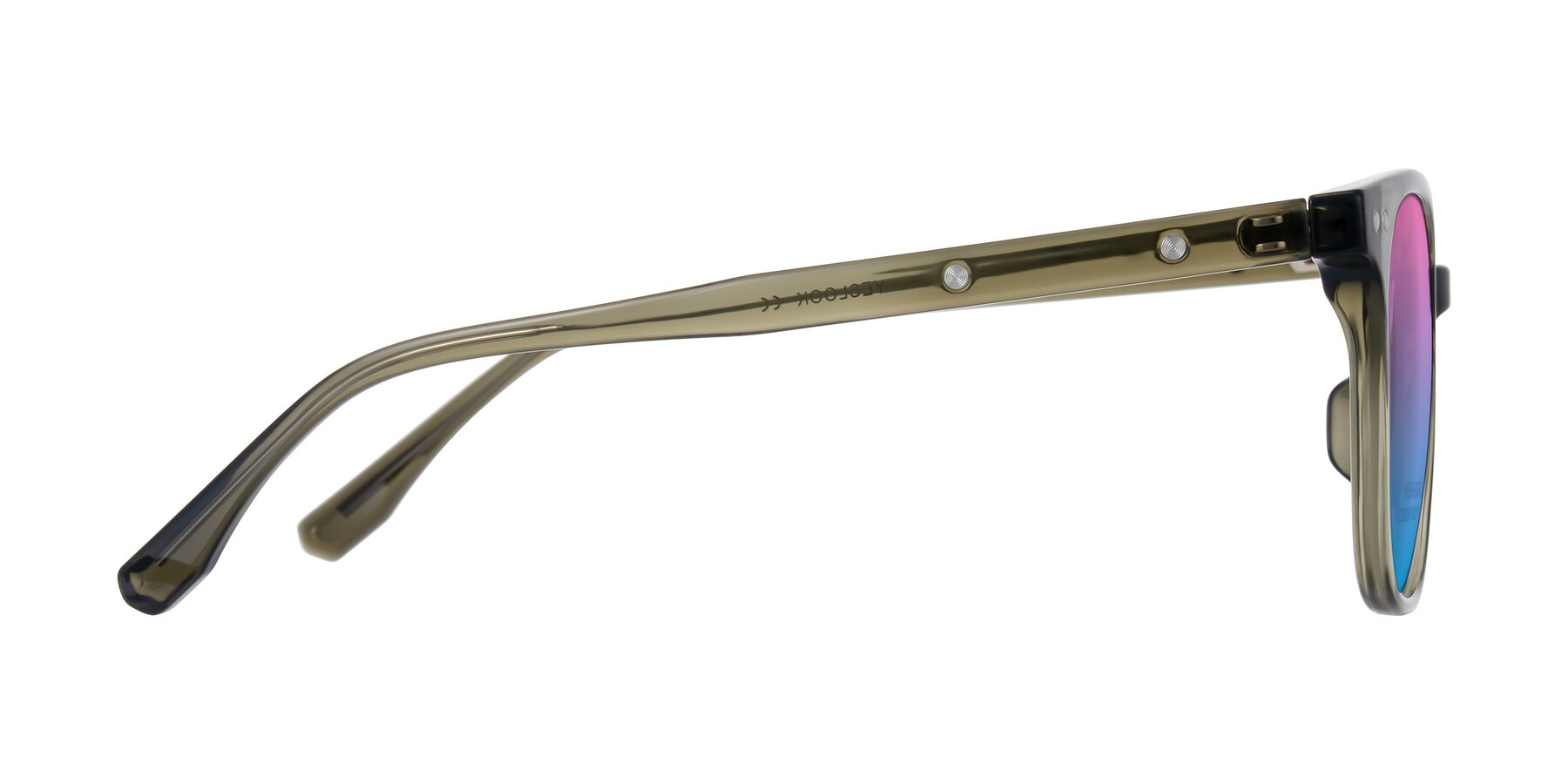 Side of Lozzuri in Translucent Green with Pink / Blue Gradient Lenses