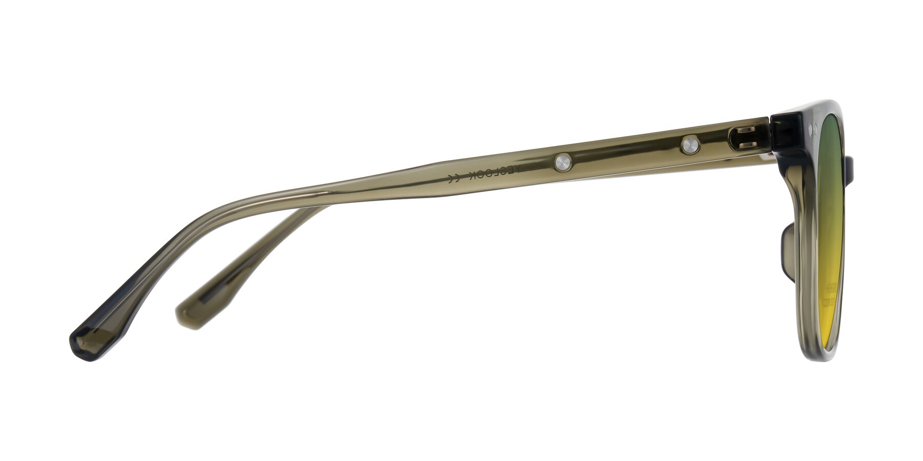 Side of Lozzuri in Translucent Green with Green / Yellow Gradient Lenses