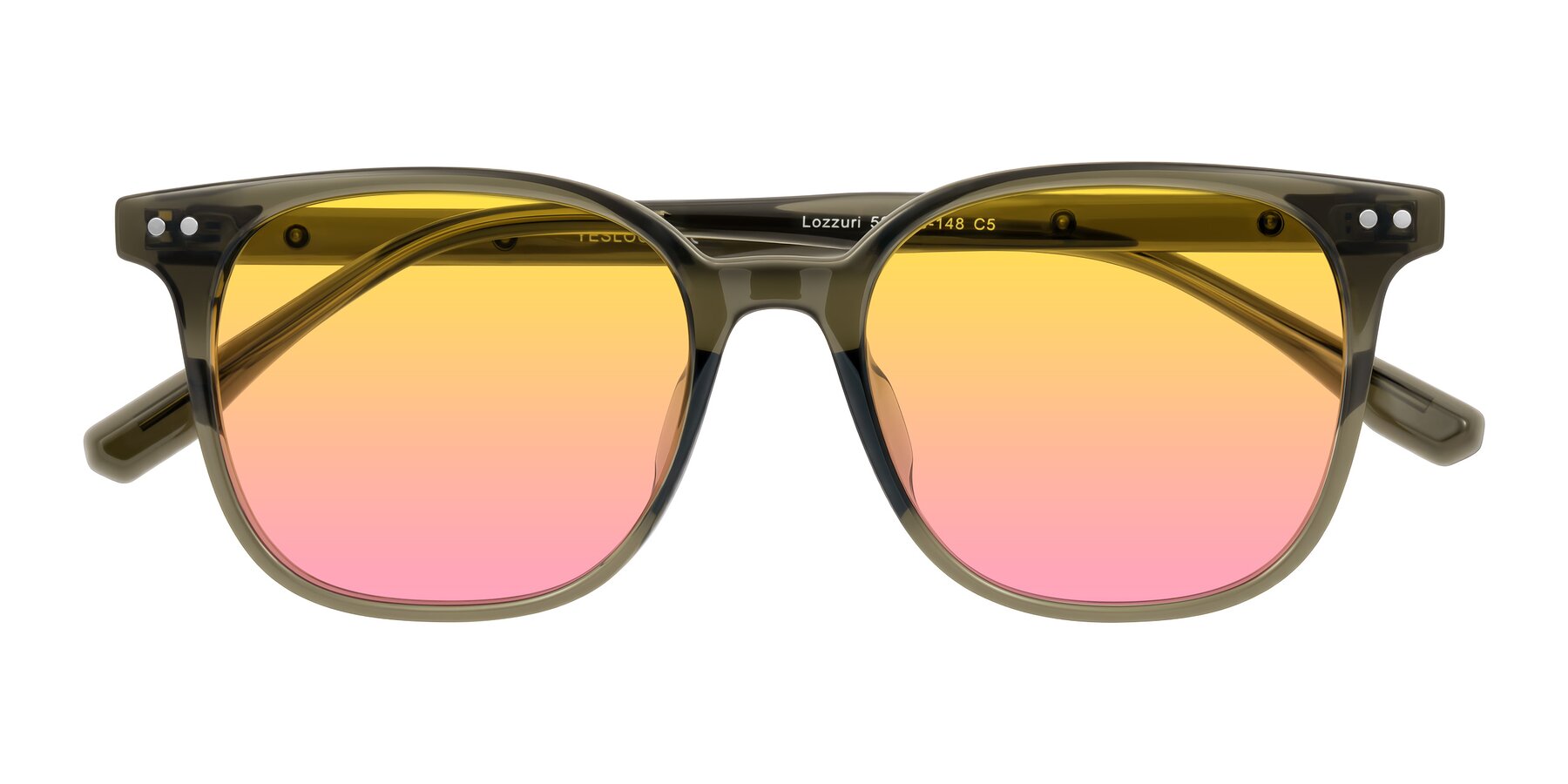 Folded Front of Lozzuri in Translucent Green with Yellow / Pink Gradient Lenses