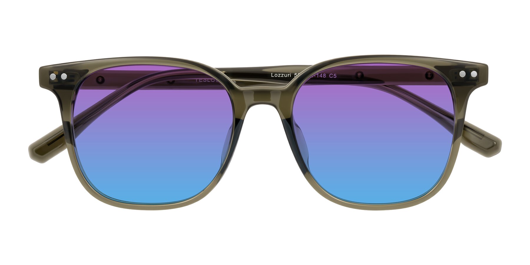 Folded Front of Lozzuri in Translucent Green with Purple / Blue Gradient Lenses