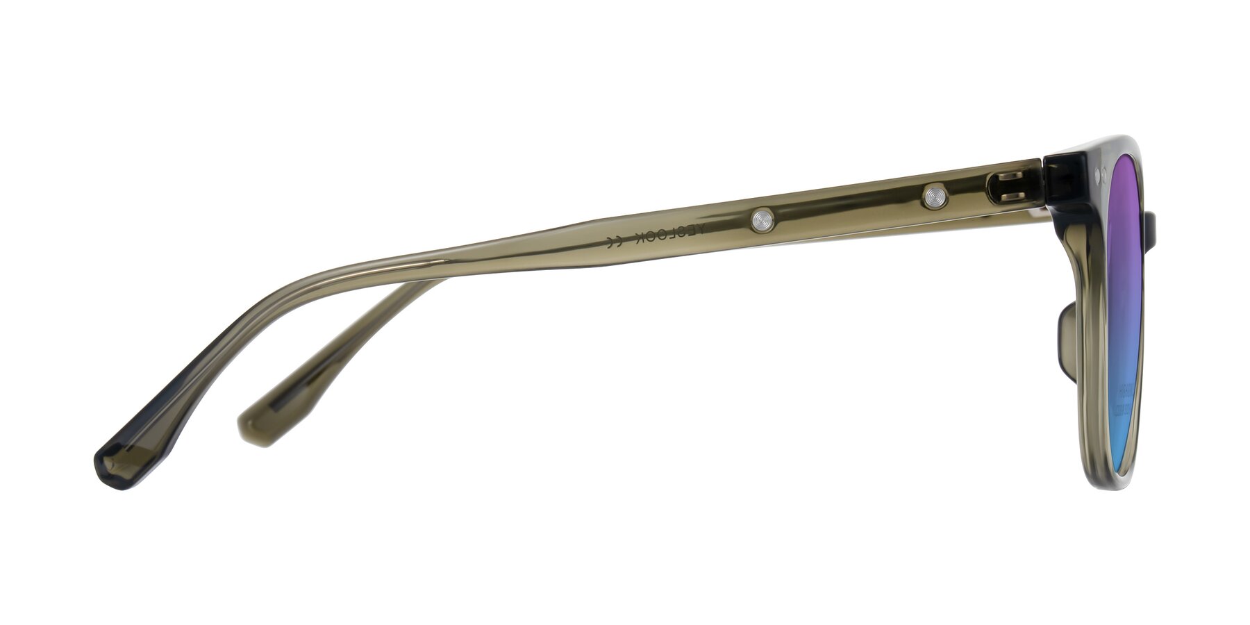 Side of Lozzuri in Translucent Green with Purple / Blue Gradient Lenses