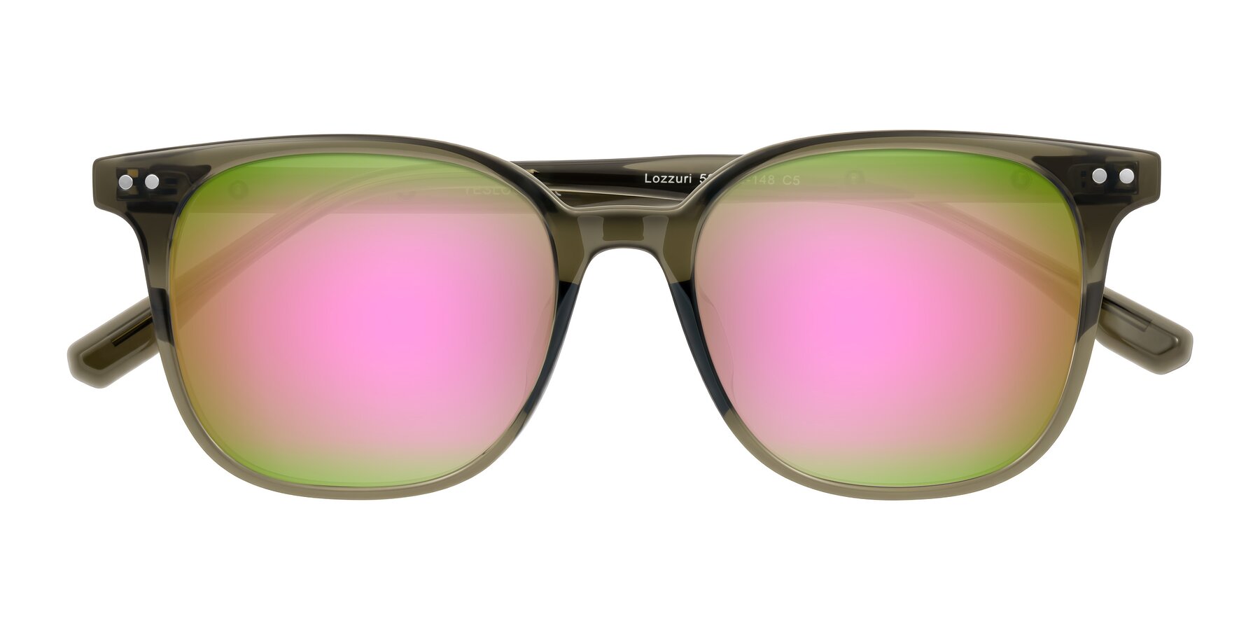 Folded Front of Lozzuri in Translucent Green with Pink Mirrored Lenses
