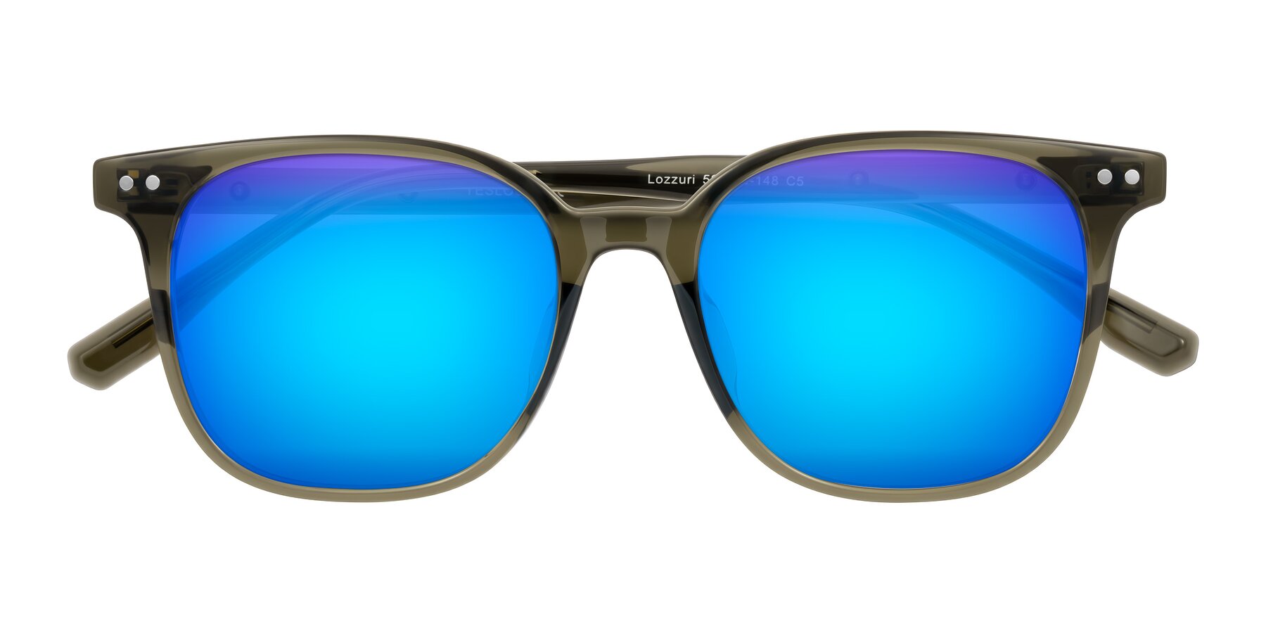 Folded Front of Lozzuri in Translucent Green with Blue Mirrored Lenses