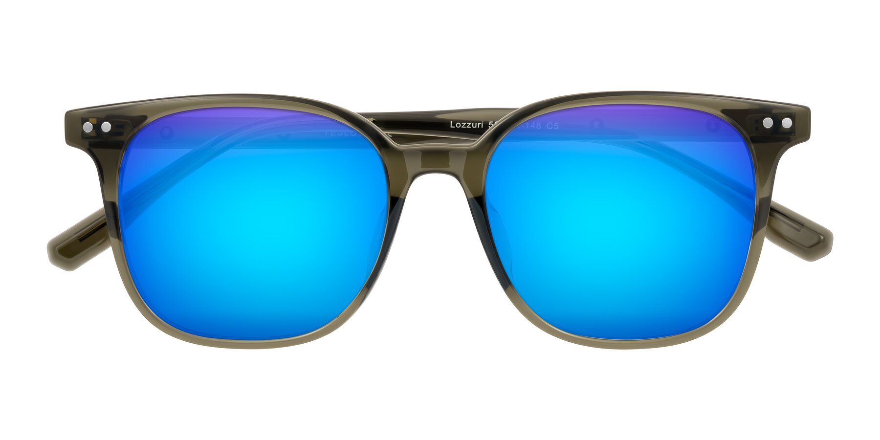 Folded Front of Lozzuri in Translucent Green with Blue Mirrored Lenses