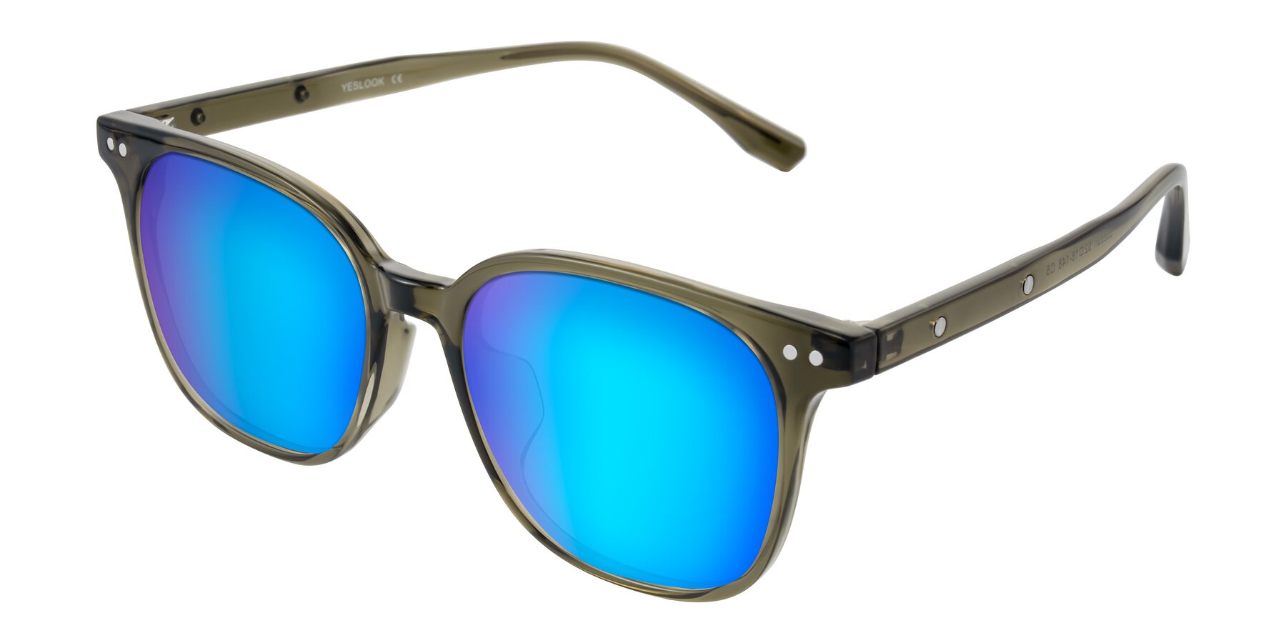 Angle of Lozzuri in Translucent Green with Blue Mirrored Lenses