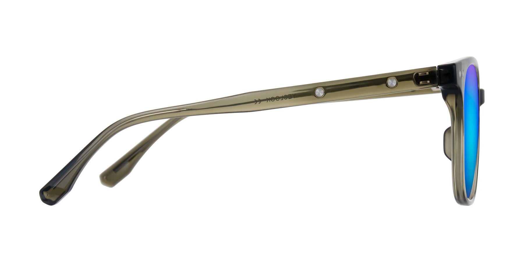 Side of Lozzuri in Translucent Green with Blue Mirrored Lenses