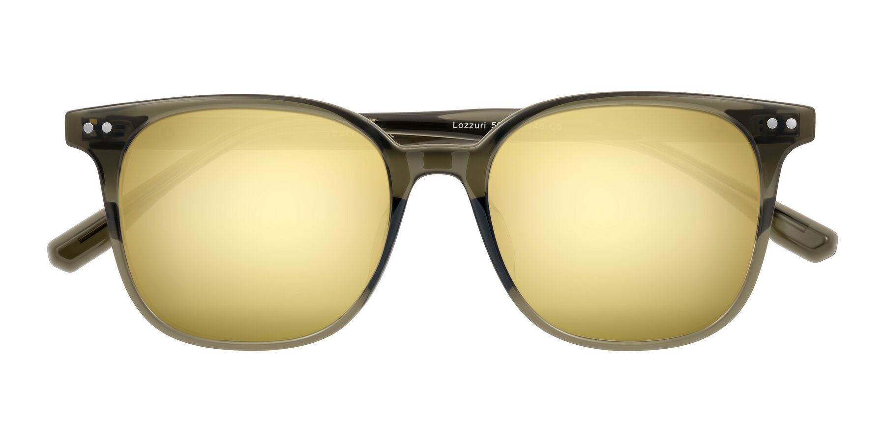 Folded Front of Lozzuri in Translucent Green with Gold Mirrored Lenses