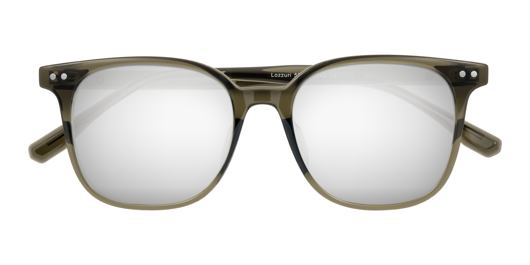 Folded Front of Lozzuri in Translucent Green with Silver Mirrored Lenses
