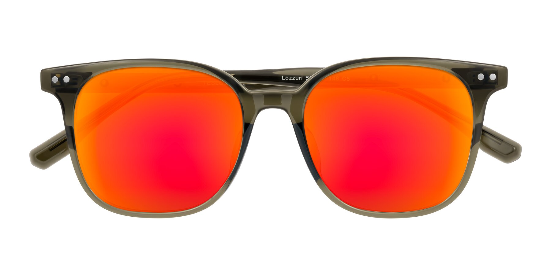 Folded Front of Lozzuri in Translucent Green with Red Gold Mirrored Lenses