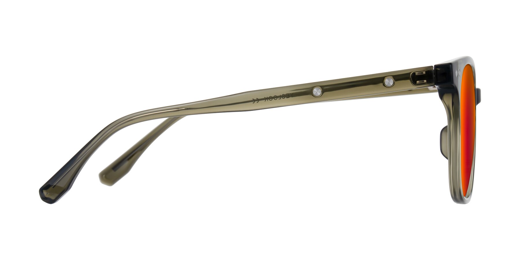 Side of Lozzuri in Translucent Green with Red Gold Mirrored Lenses