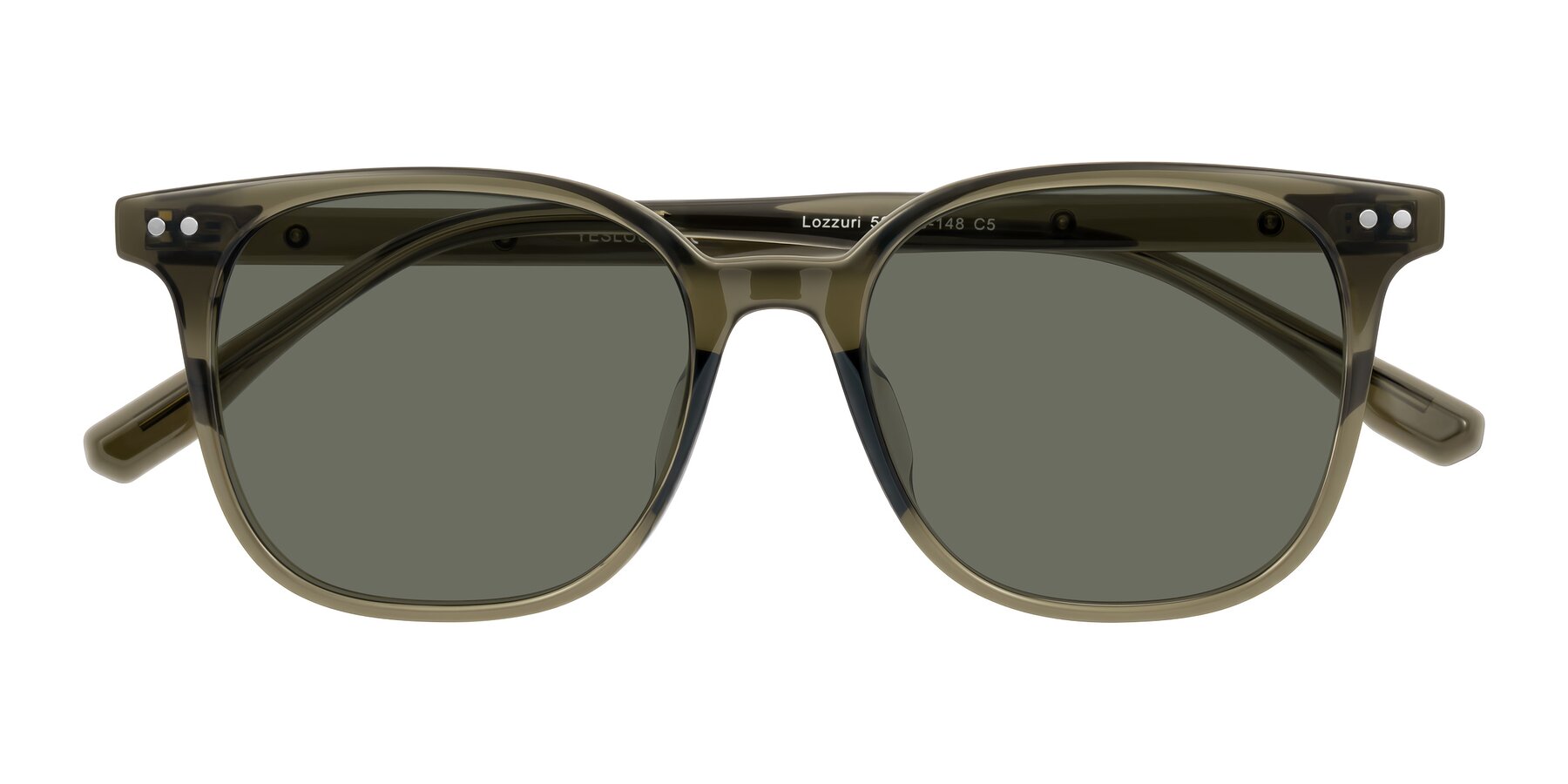Folded Front of Lozzuri in Translucent Green with Gray Polarized Lenses