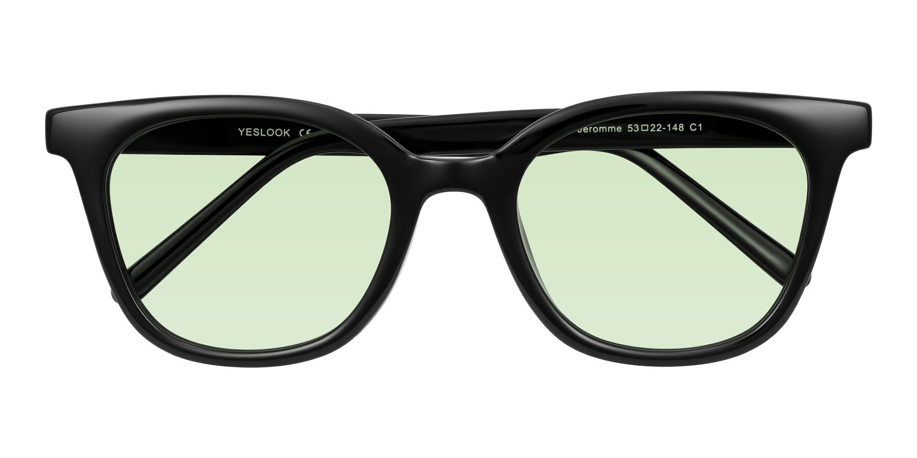 Folded Front of Jeromme in Black with Light Green Tinted Lenses