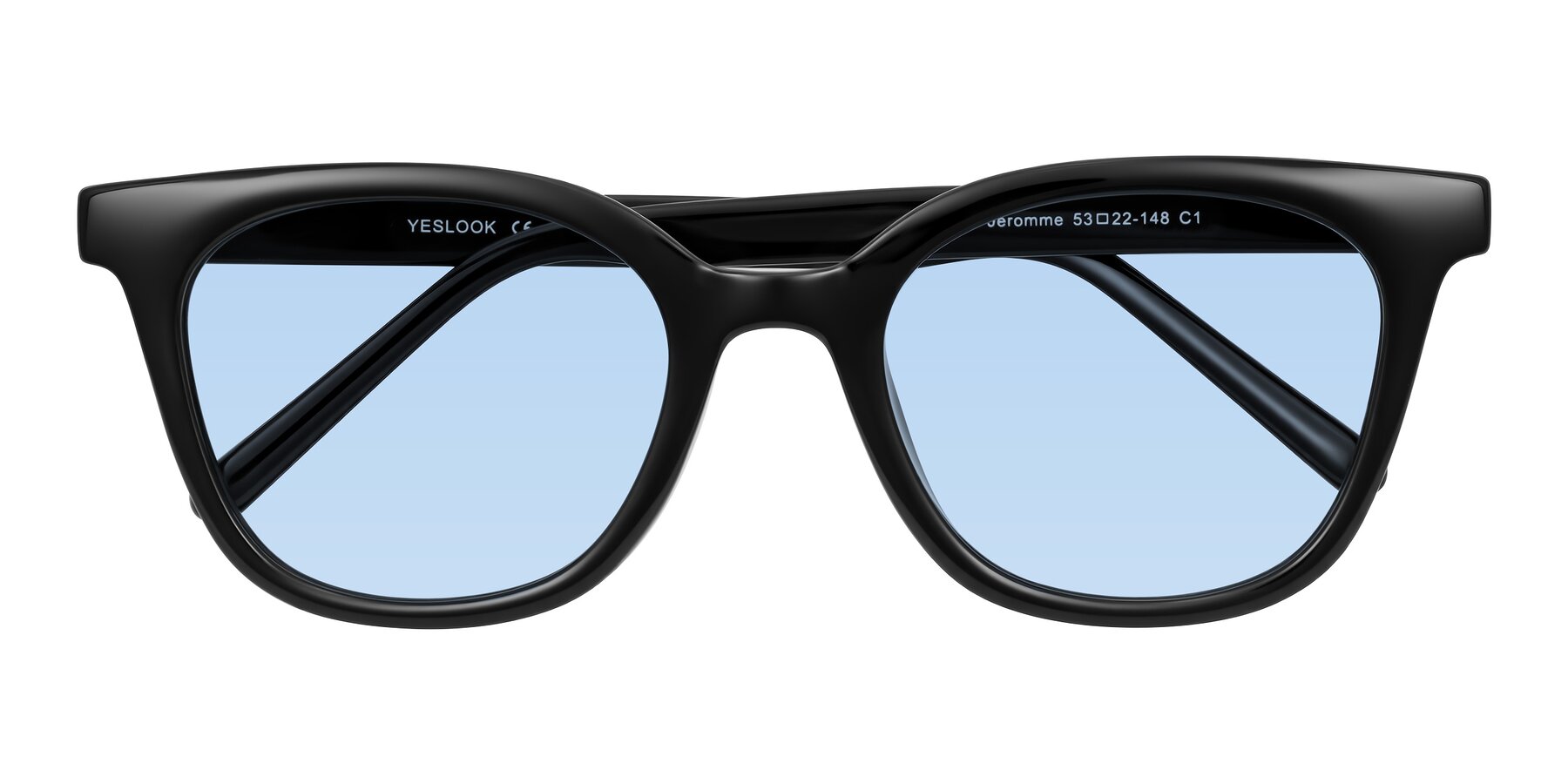 Folded Front of Jeromme in Black with Light Blue Tinted Lenses
